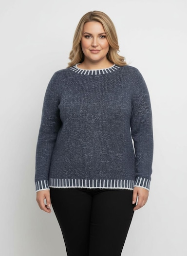 Langarm-Pullover mit effektvollen Kontrasten - rauchblau-ecru-gemustert