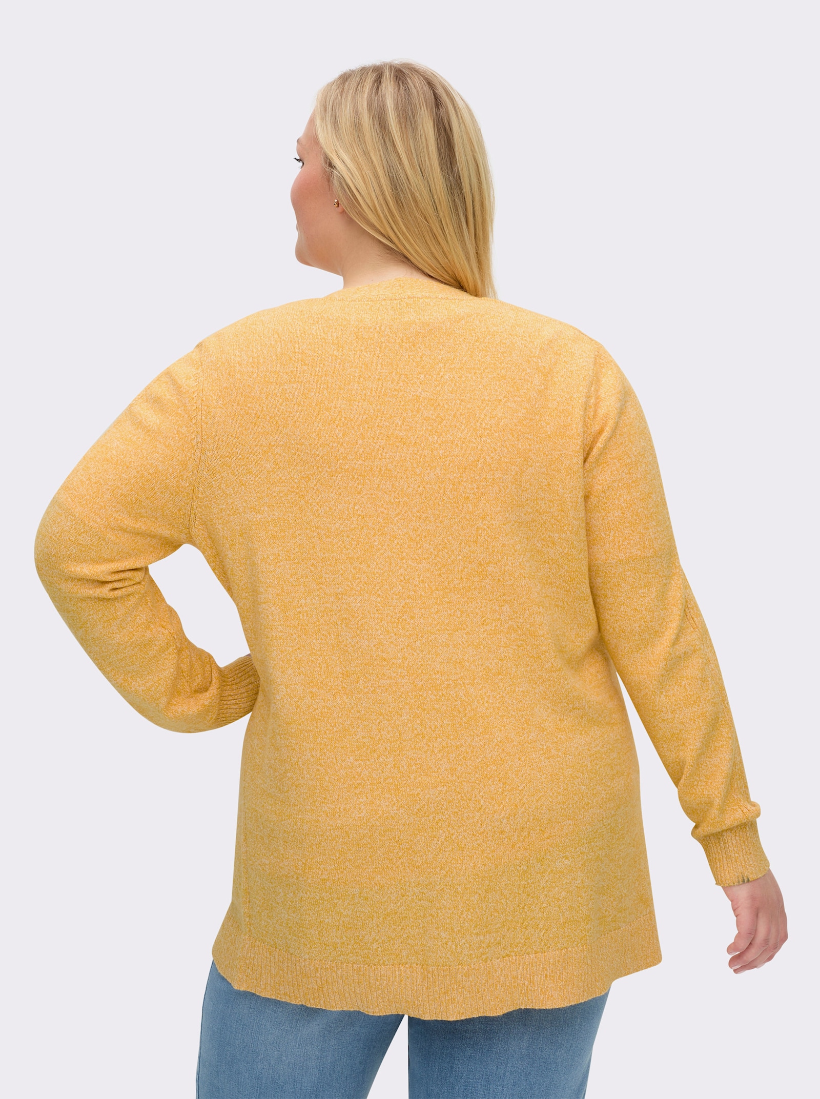 sheego Strickjacke aus Melangegarn, verschlusslos - ocker-meliert