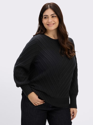 sheego by Joe Browns Langarm-Pullover mit V-Struktur - schwarz