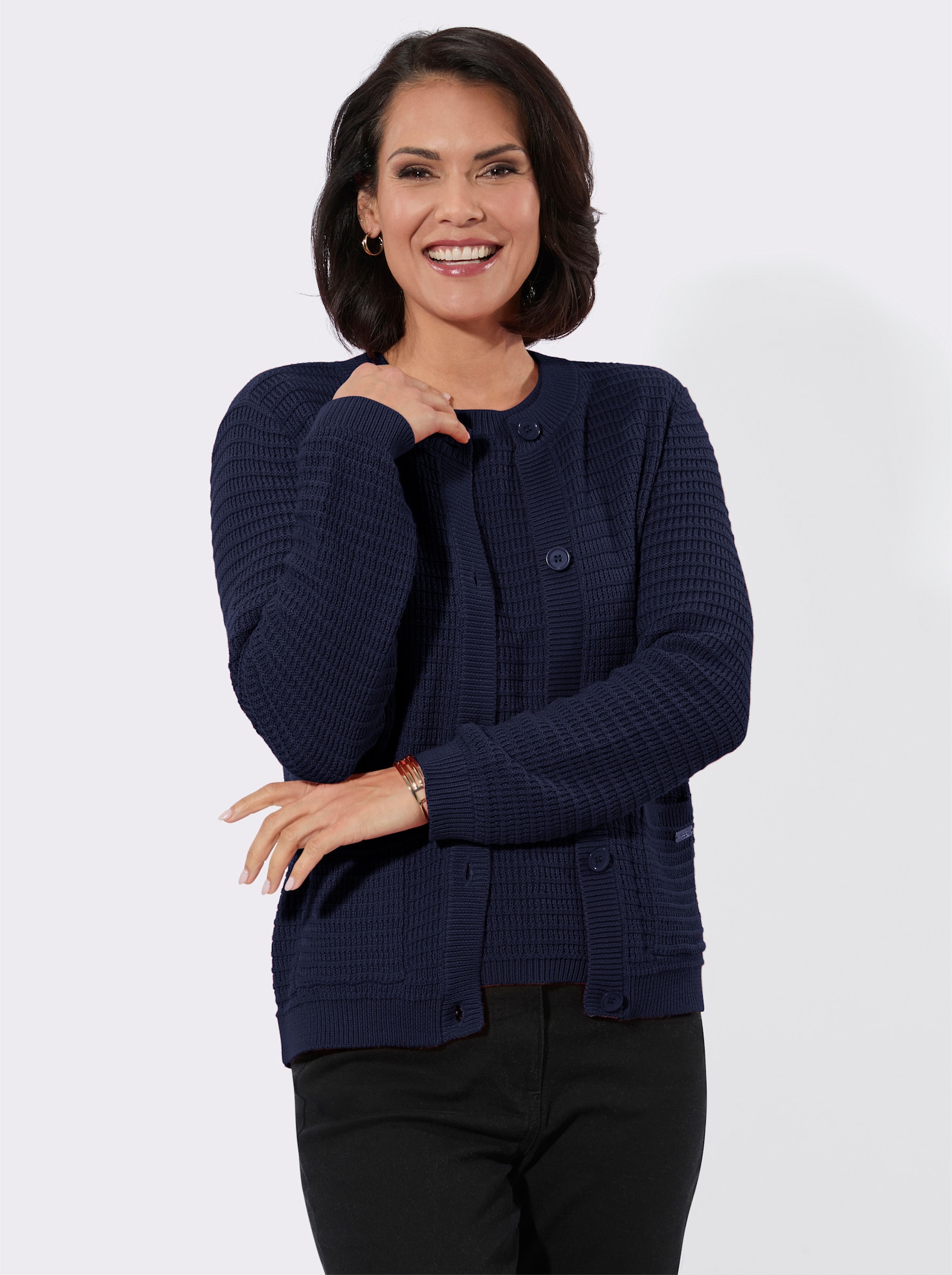 Twin-Set mit gerippten Abschlüssen - marine