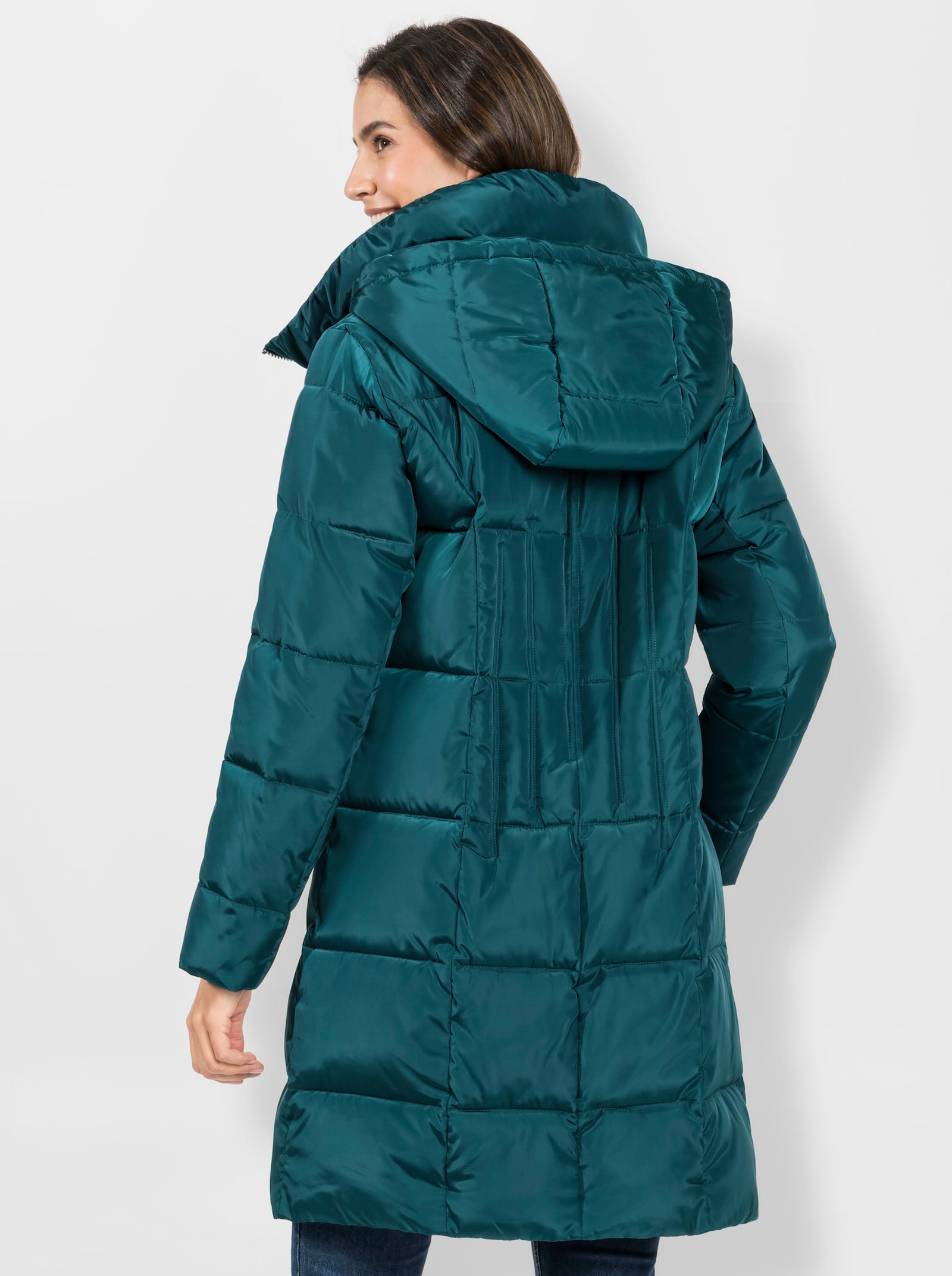 Manteau matelassé avec fronces au niveau du col montant - bleu pétrole