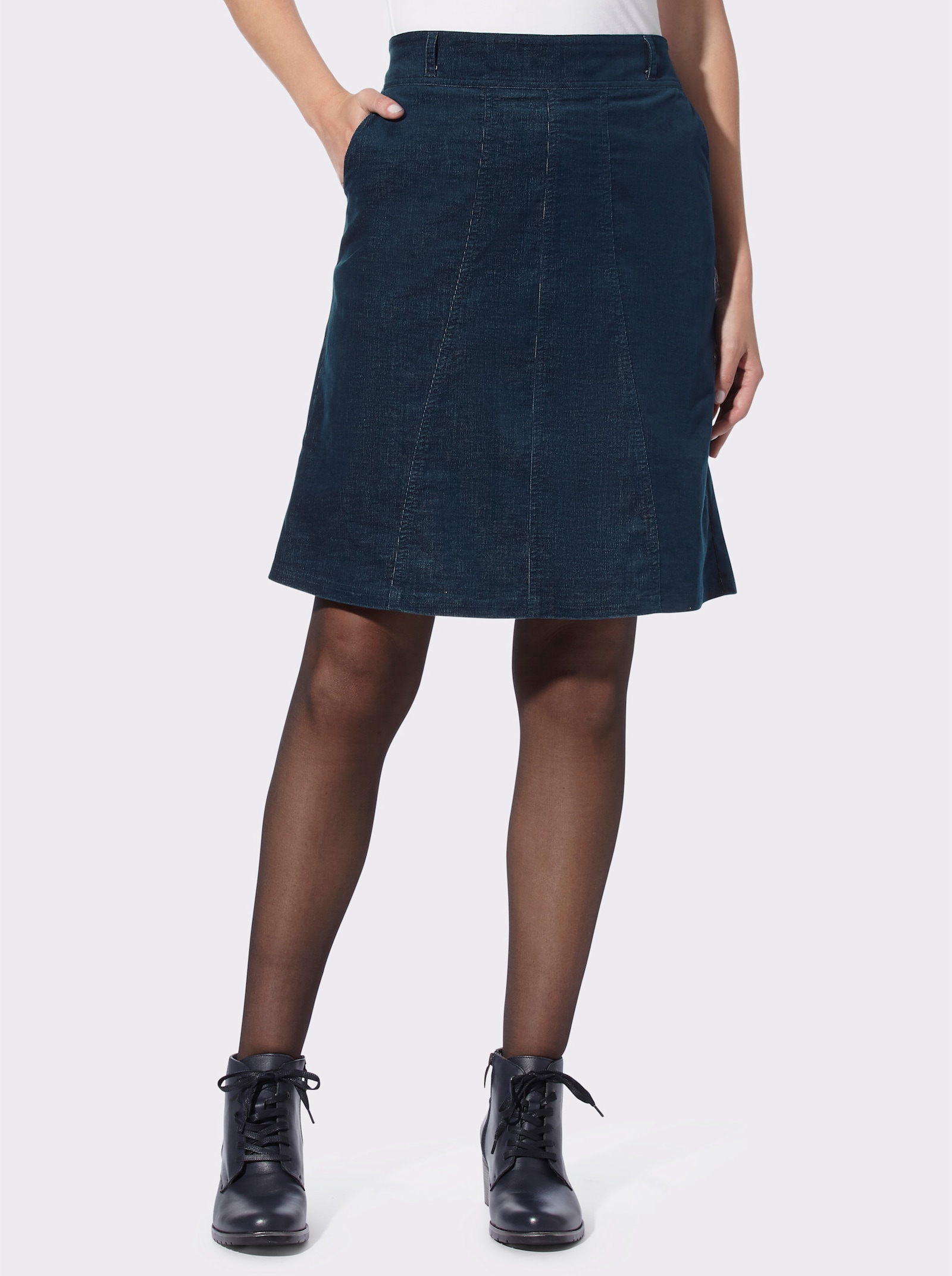 heine Jupe à panneaux en velours - bleu foncé