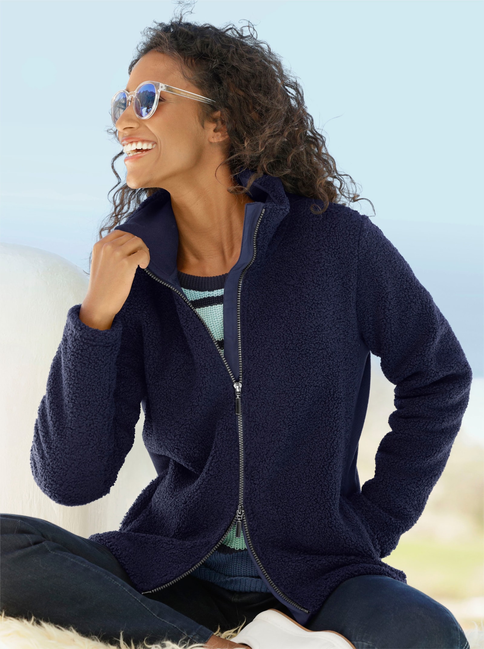 heine Freizeitjacke aus Teddy-Fleece - marine