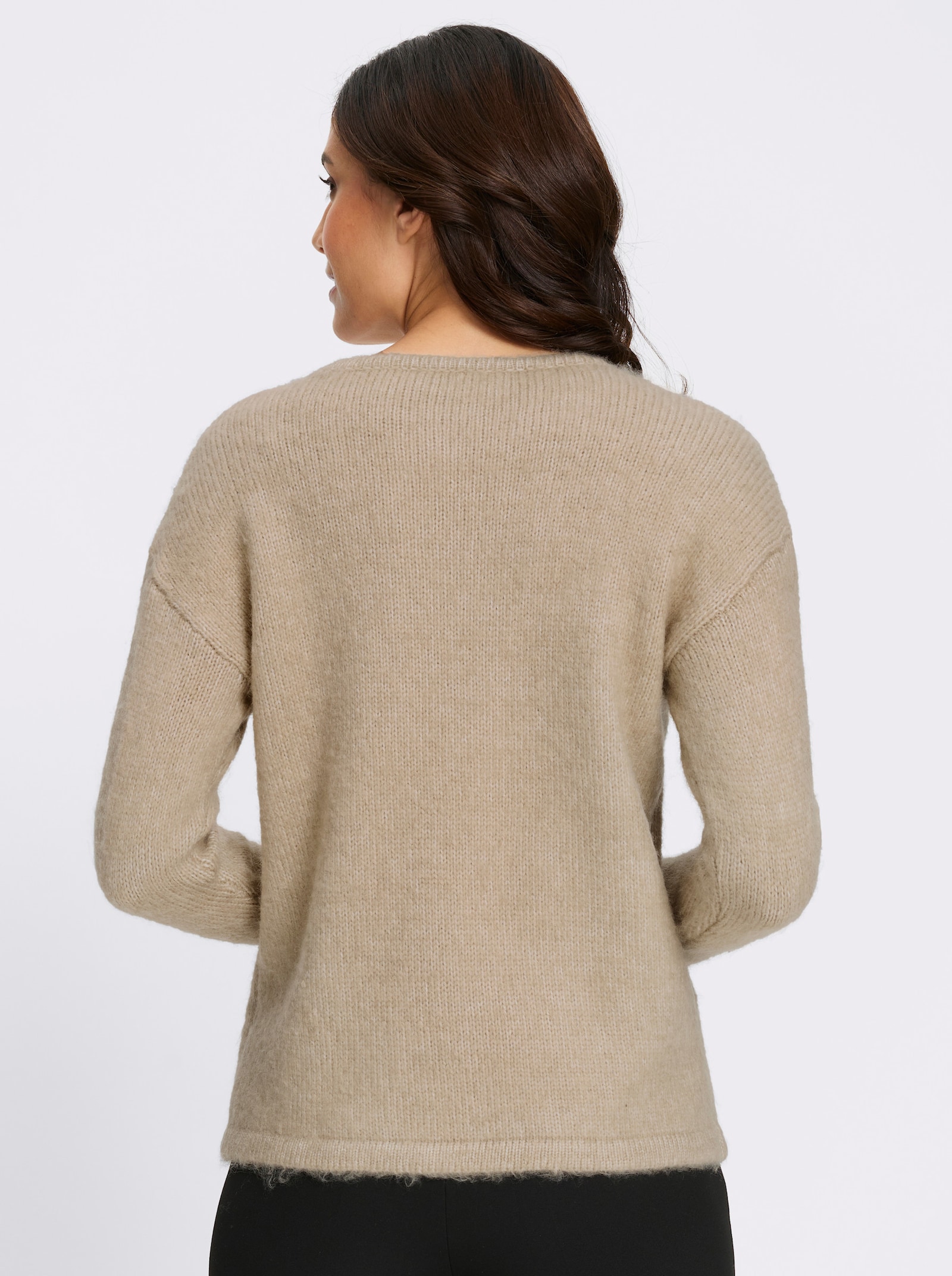 Strickpullover mit Zierperlen-Deko - sand