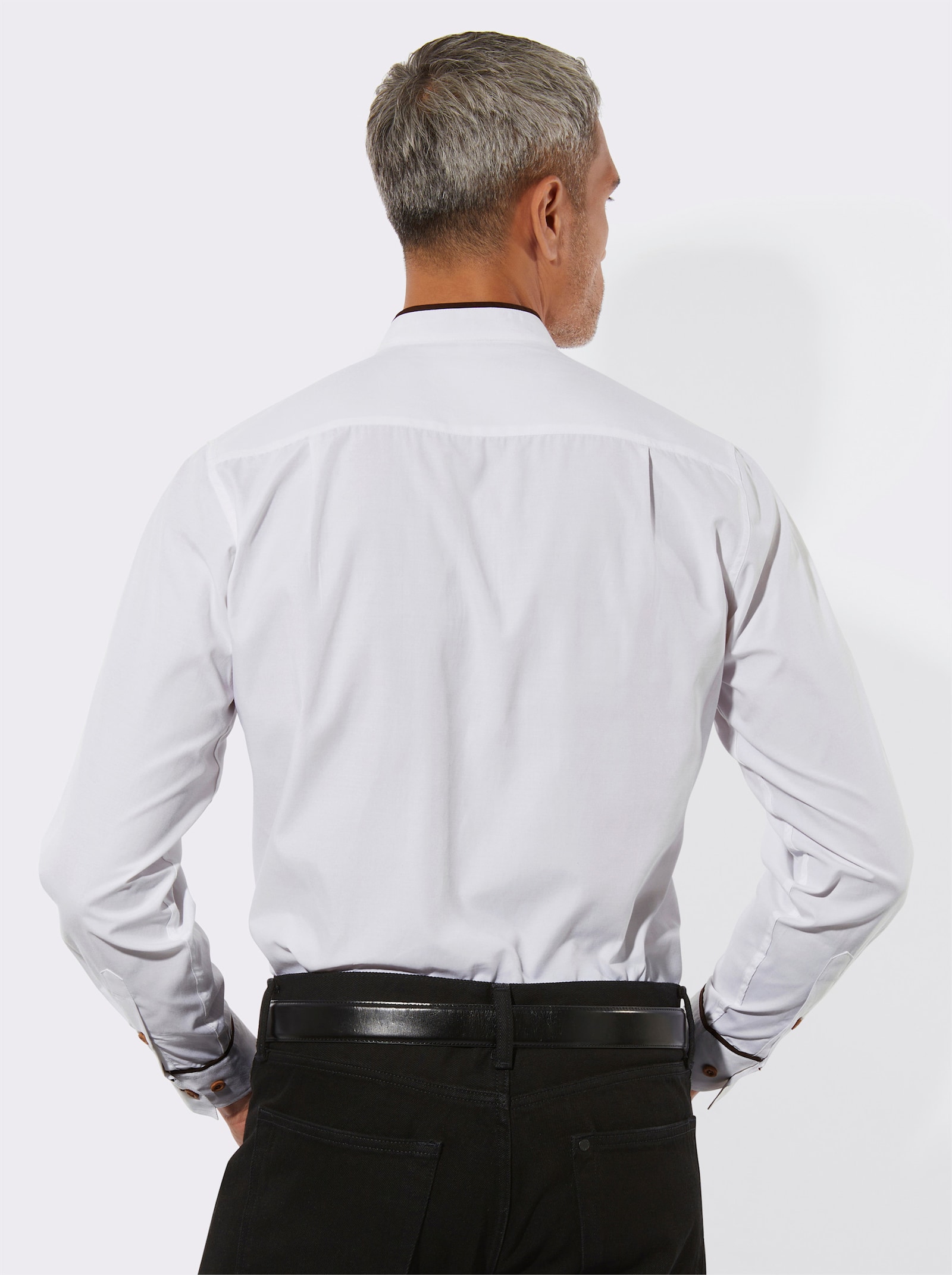 Langarmhemd mit Kontrastpaspeln - weiss