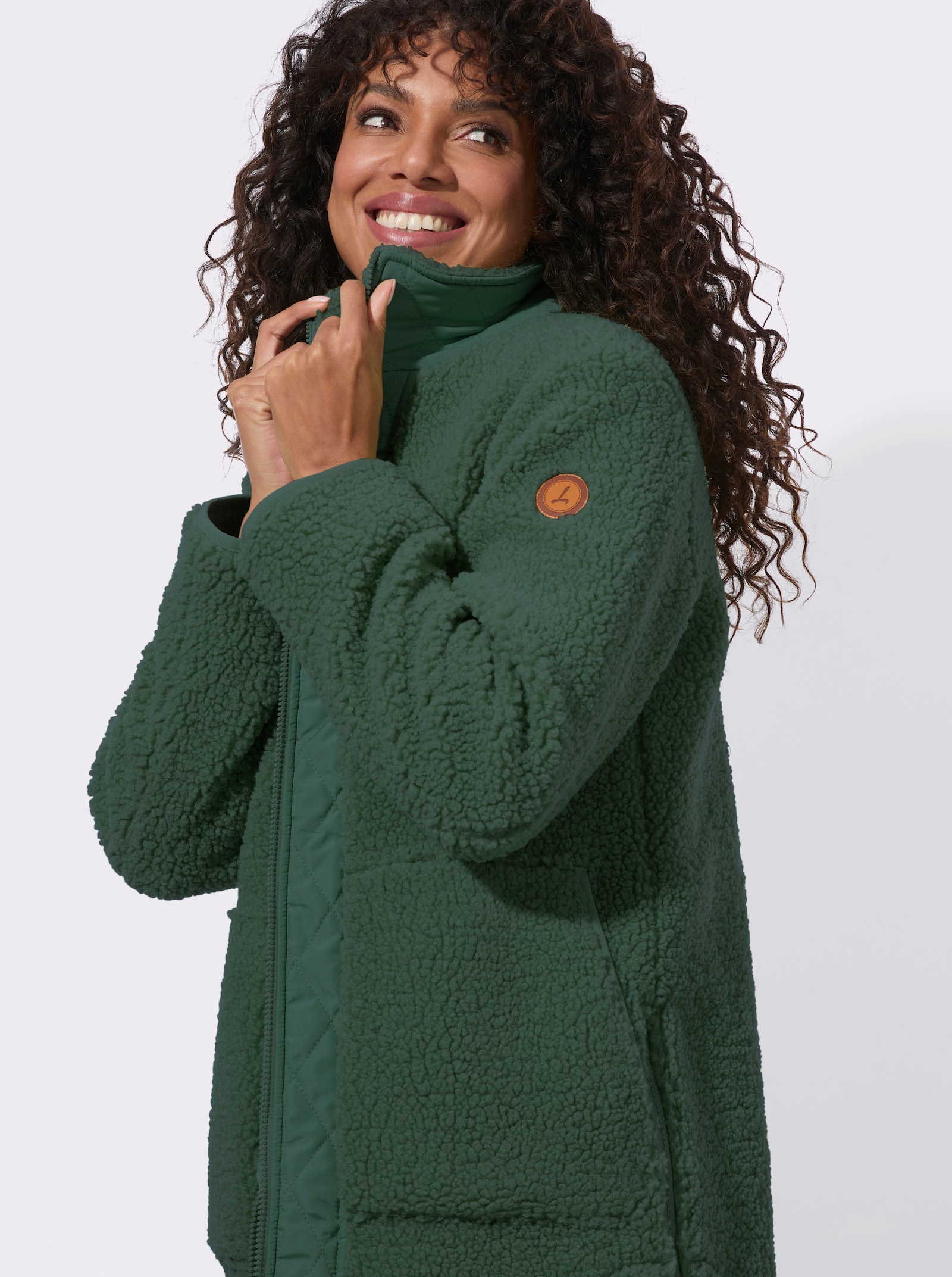  Teddyjacke mit Reißverschluss an den Saumschlitzen - moos