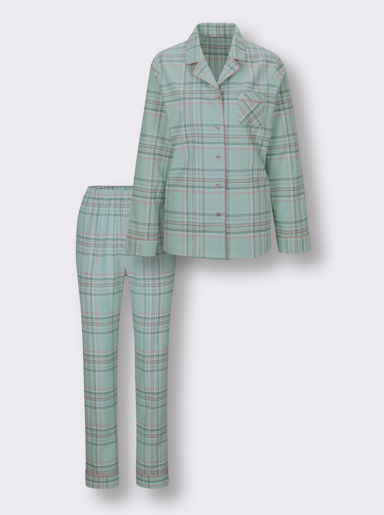 wäschepur Pyjama in Finette-Qualität - kalkmint-altrosa-kariert