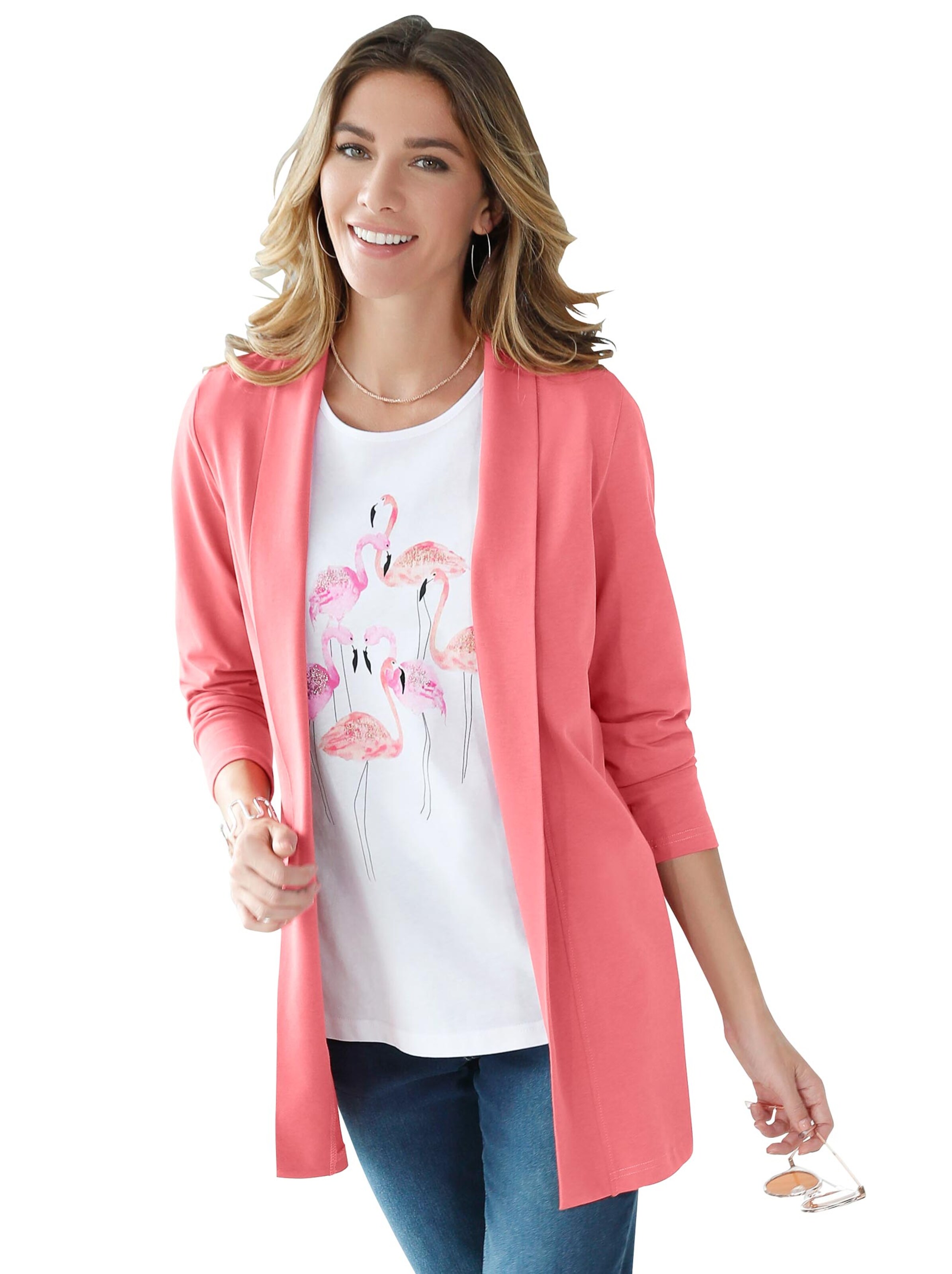 Long-Shirtjacke - korallenrot