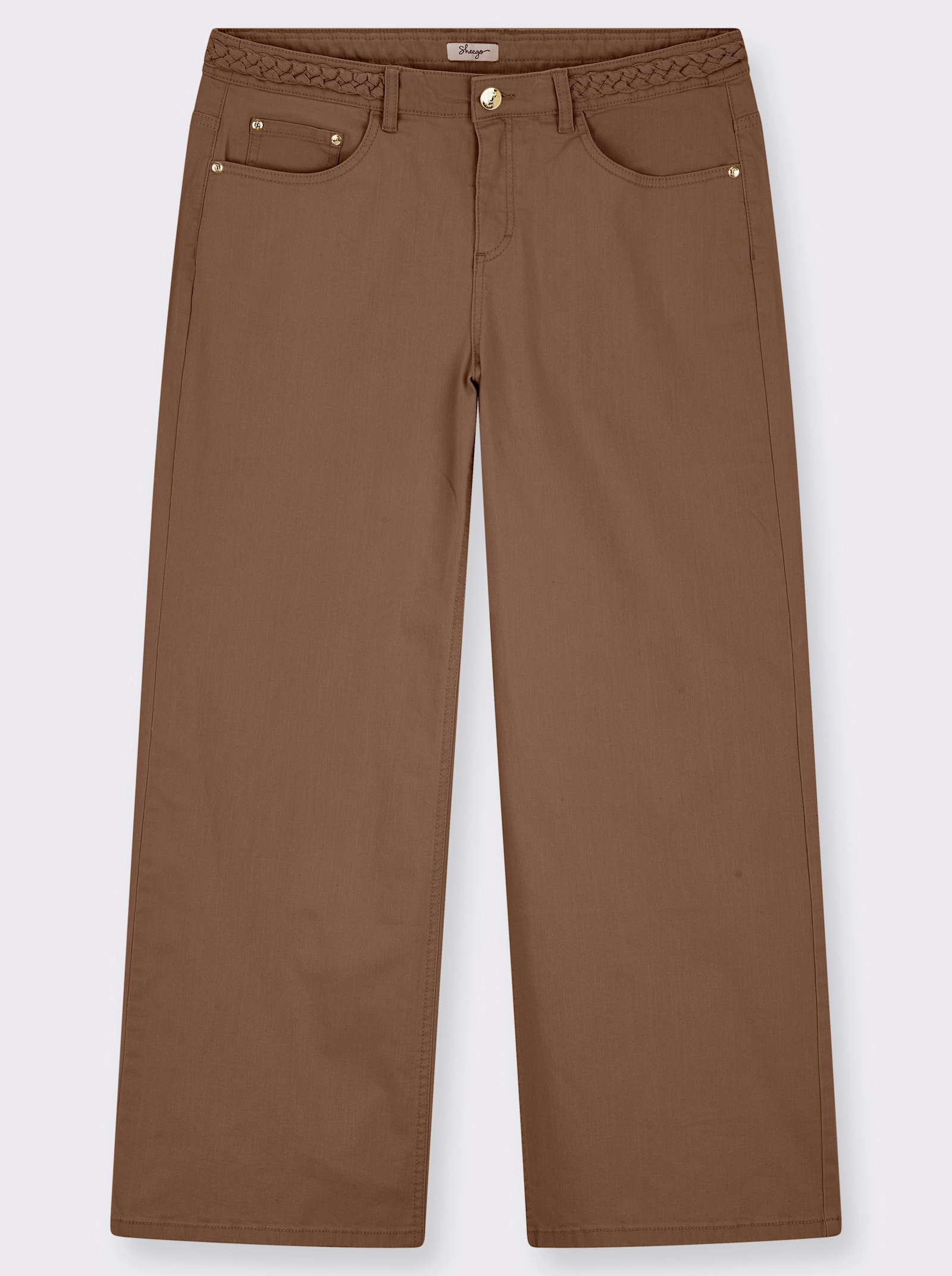 sheego Bootcuthose mit Flechtdetail am Bund - braun