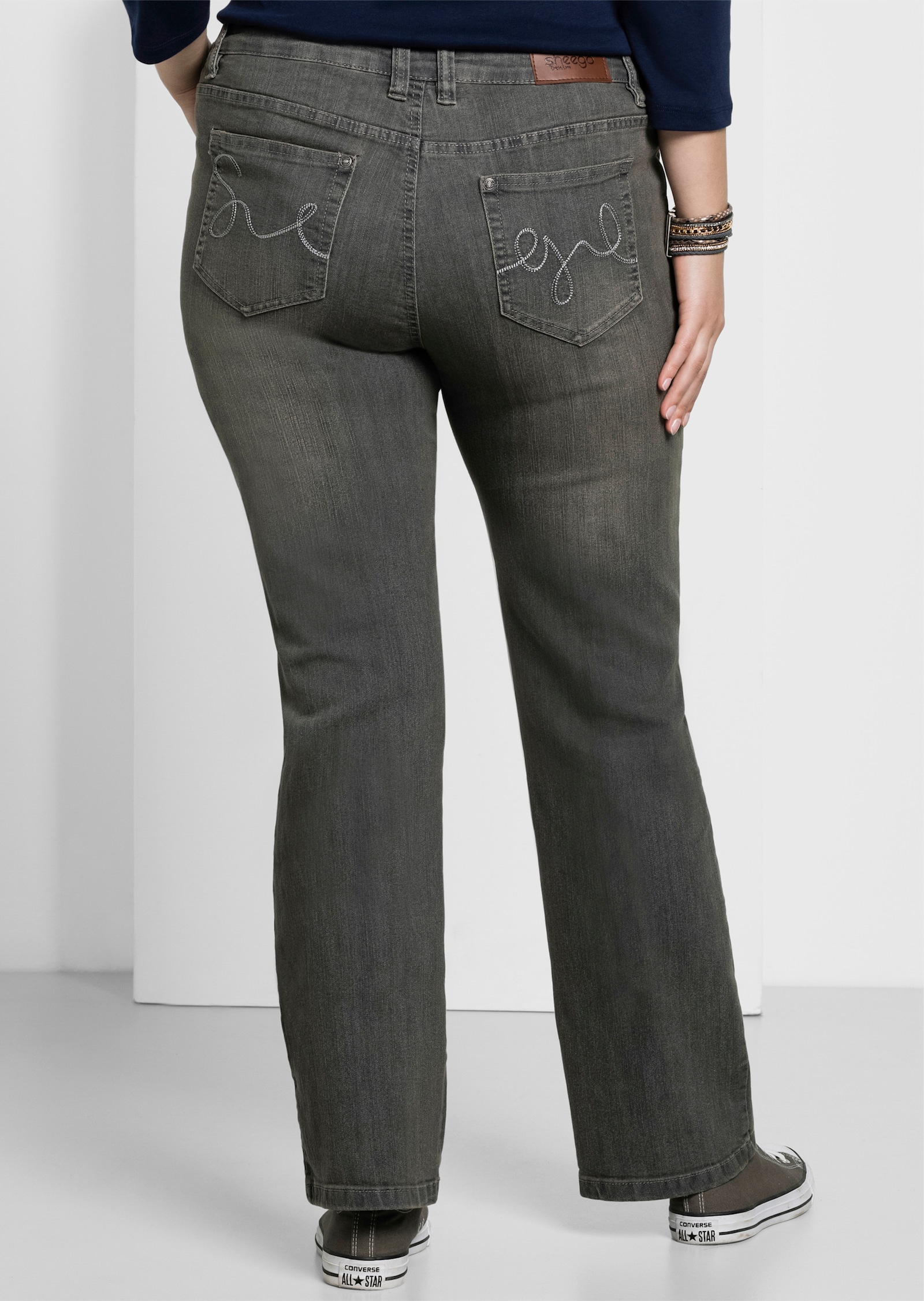 sheego Bootcut-Jeans mit Used-Effekten - grey denim