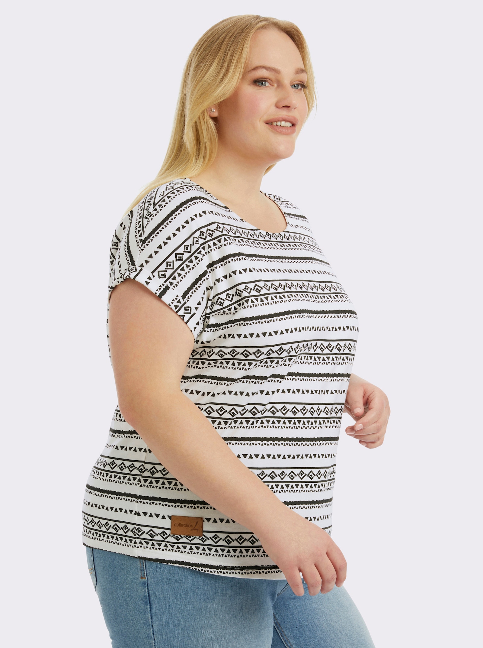 Print-Shirt mit Rundhals-Ausschnitt - ecru-schwarz-bedruckt