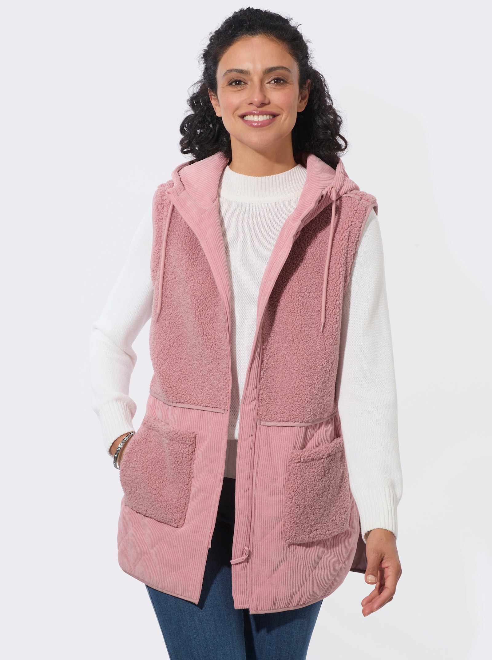 2-in-1-Jacke aus Teddyfleece und Cord - hortensie