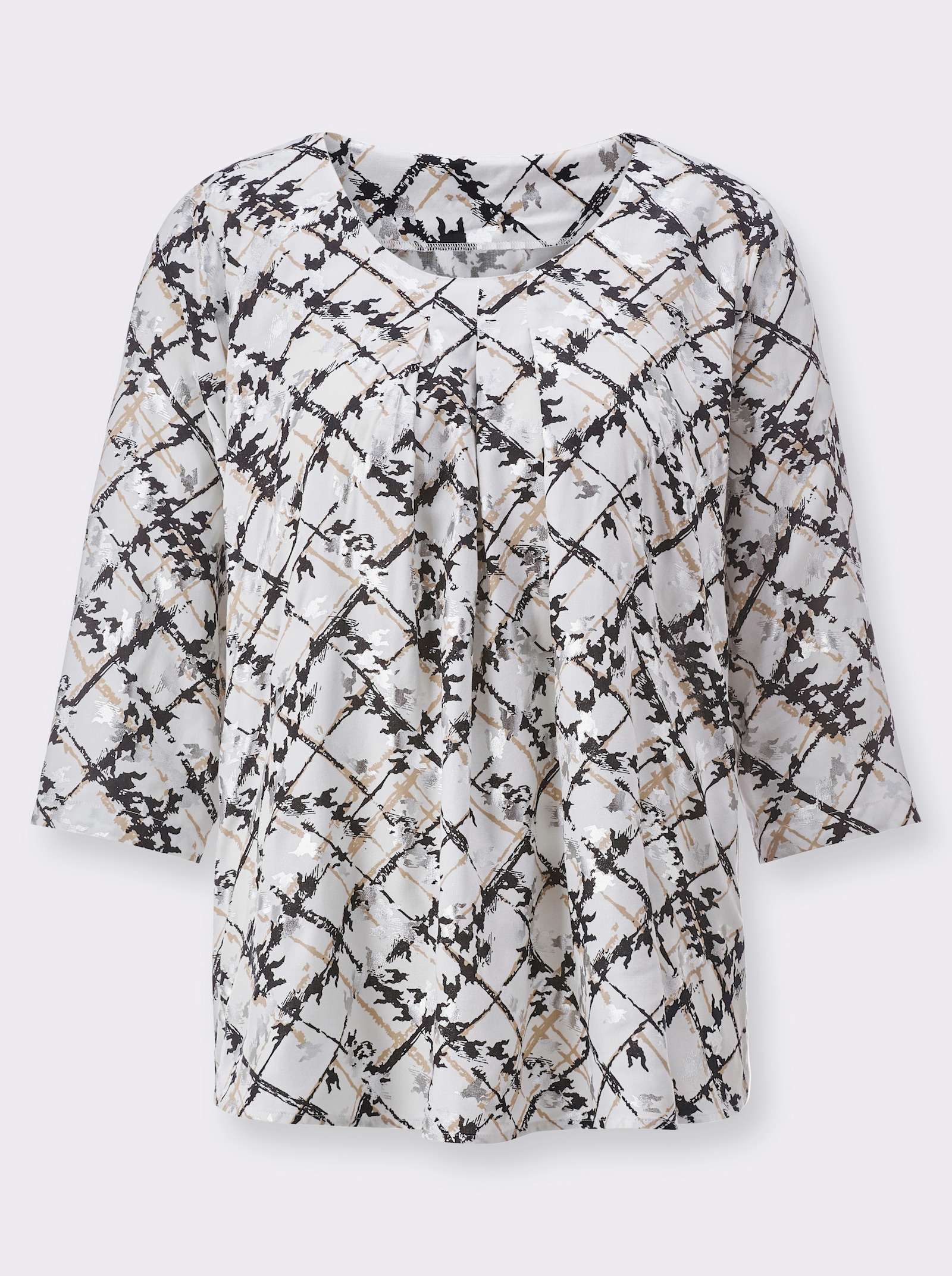 Druckbluse aus reiner Viskose - ecru-schwarz-bedruckt