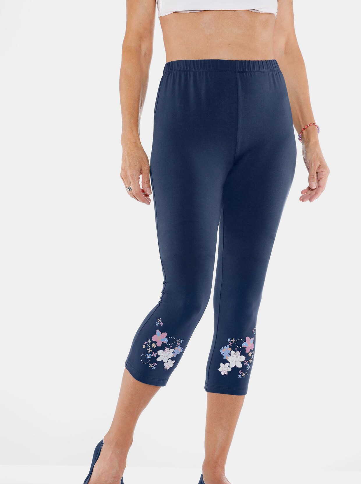 7/8-Leggings - dunkelblau-altrosa-bedruckt