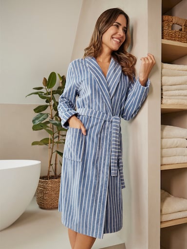 feel good Bademantel - taubenblau-champagner