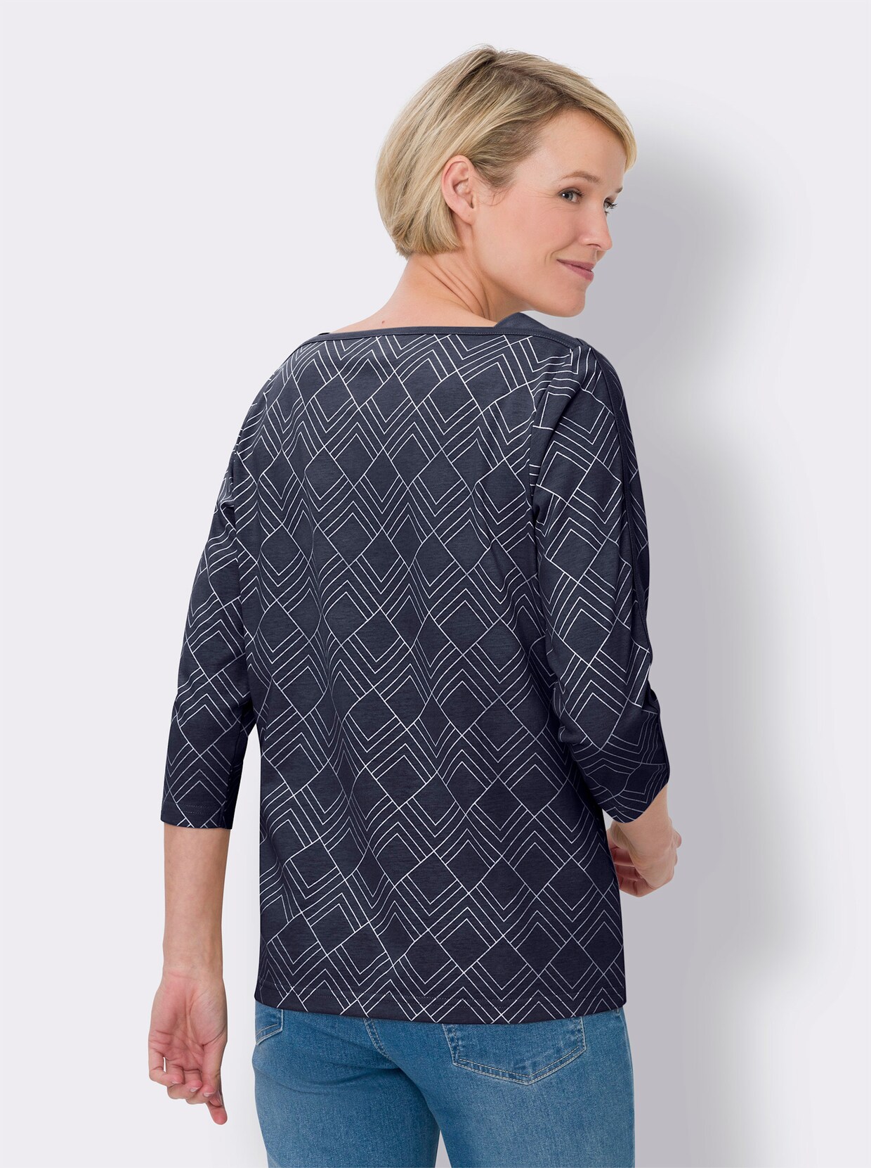 Shirt met 3/4-mouw - marine/ecru geprint