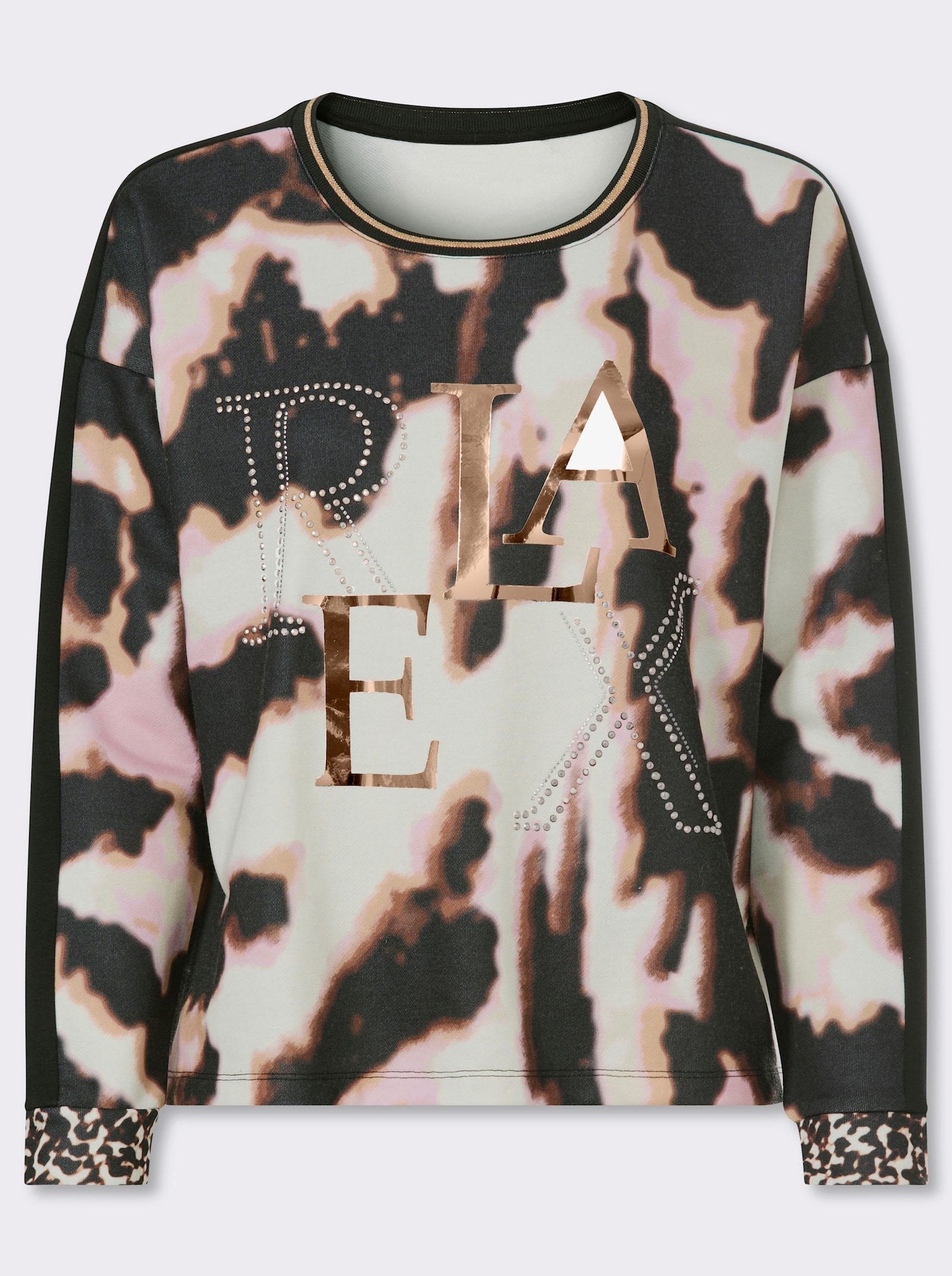 heine Sweatshirt mit Leo-Dessin - schwarz-rosé-bedruckt