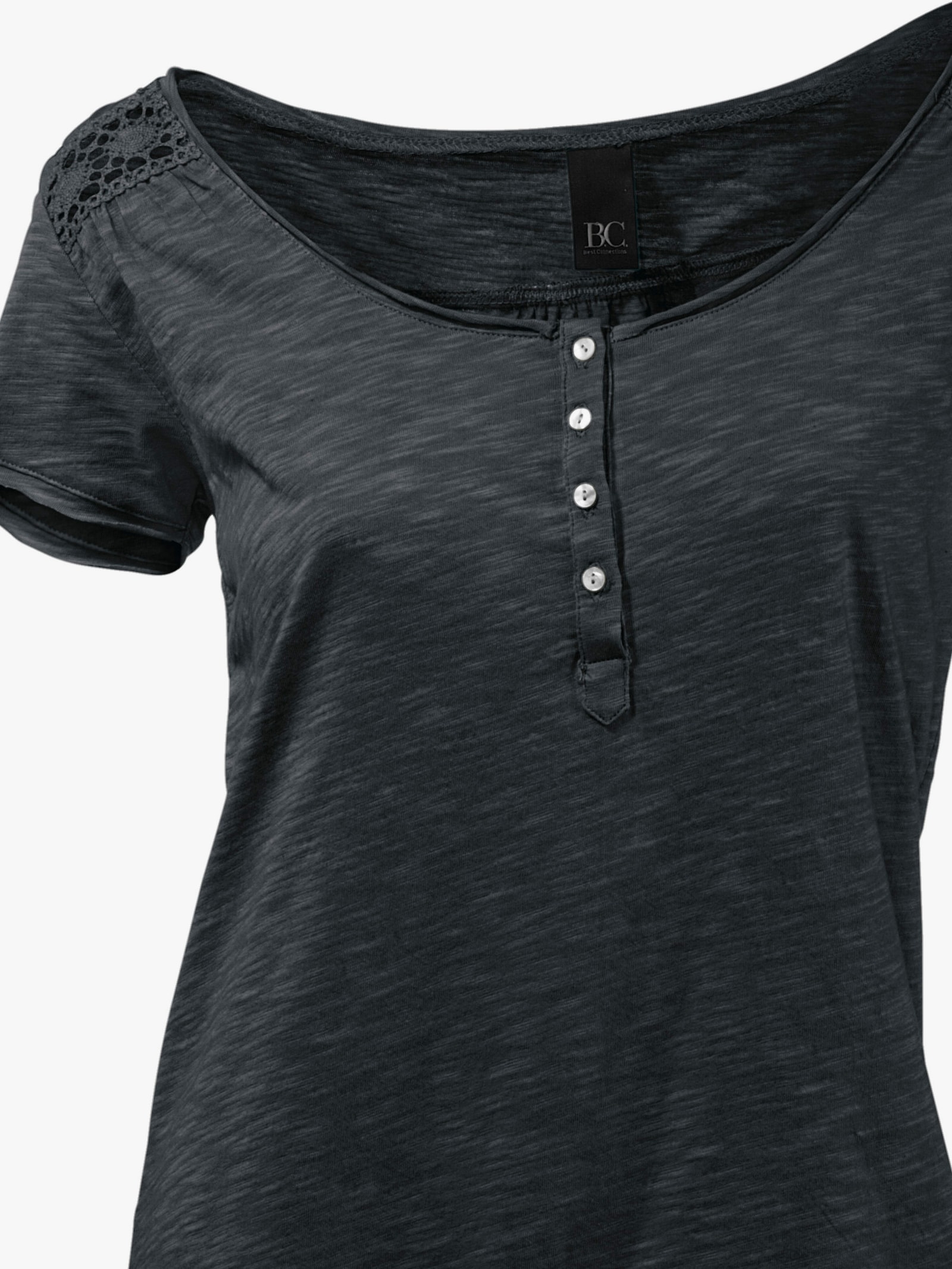 heine Rundhalsshirt mit Gummizug-Bund - schwarz