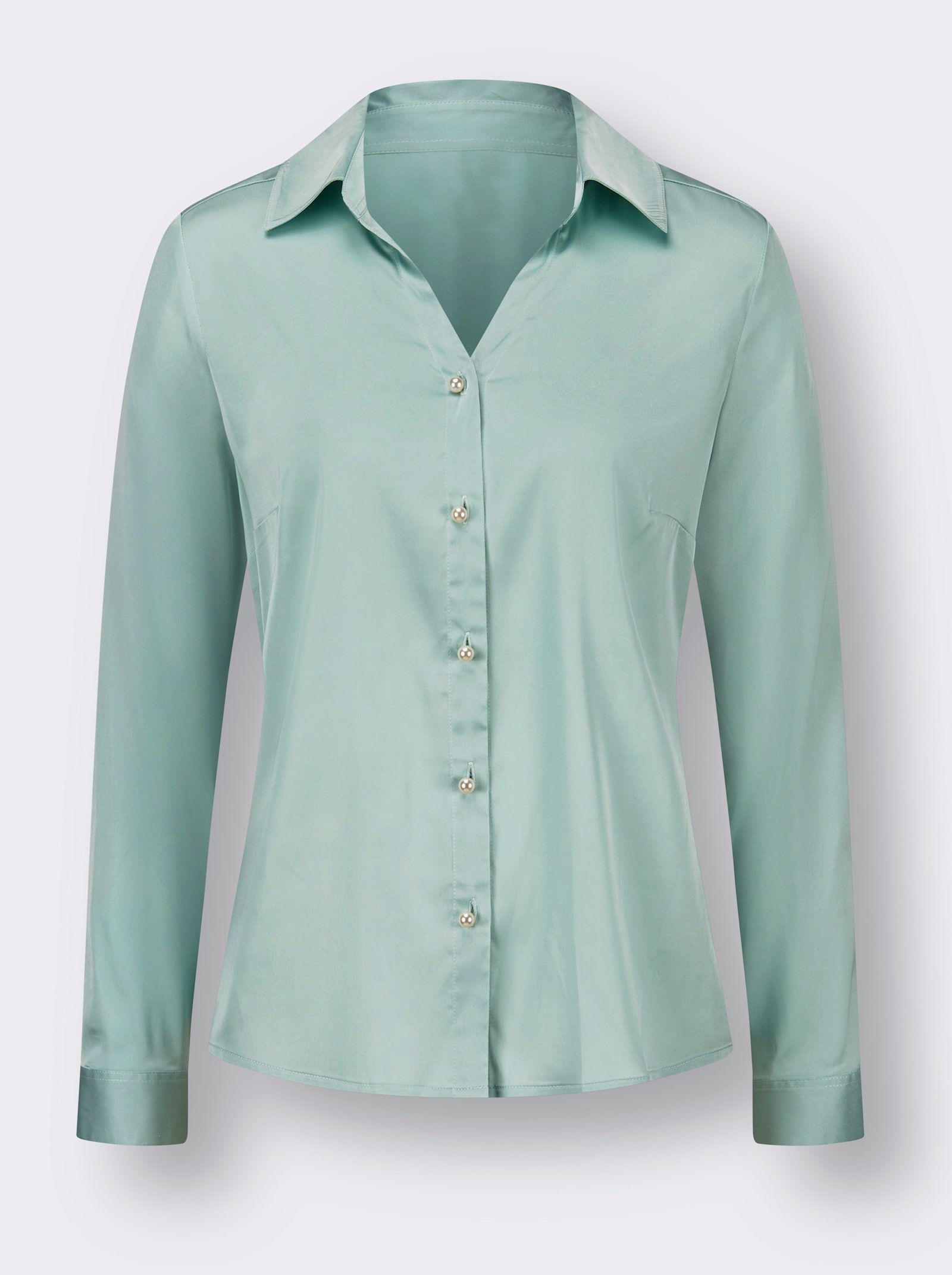 Satinbluse mit tiefem V-Ausschnitt - kalkmint