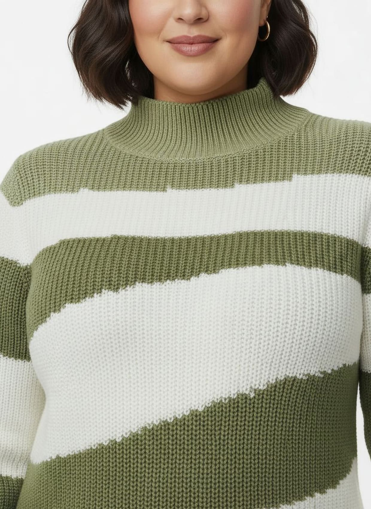 Stehkragenpullover mit Intarsienstrick-Muster - oliv-ecru-gemustert