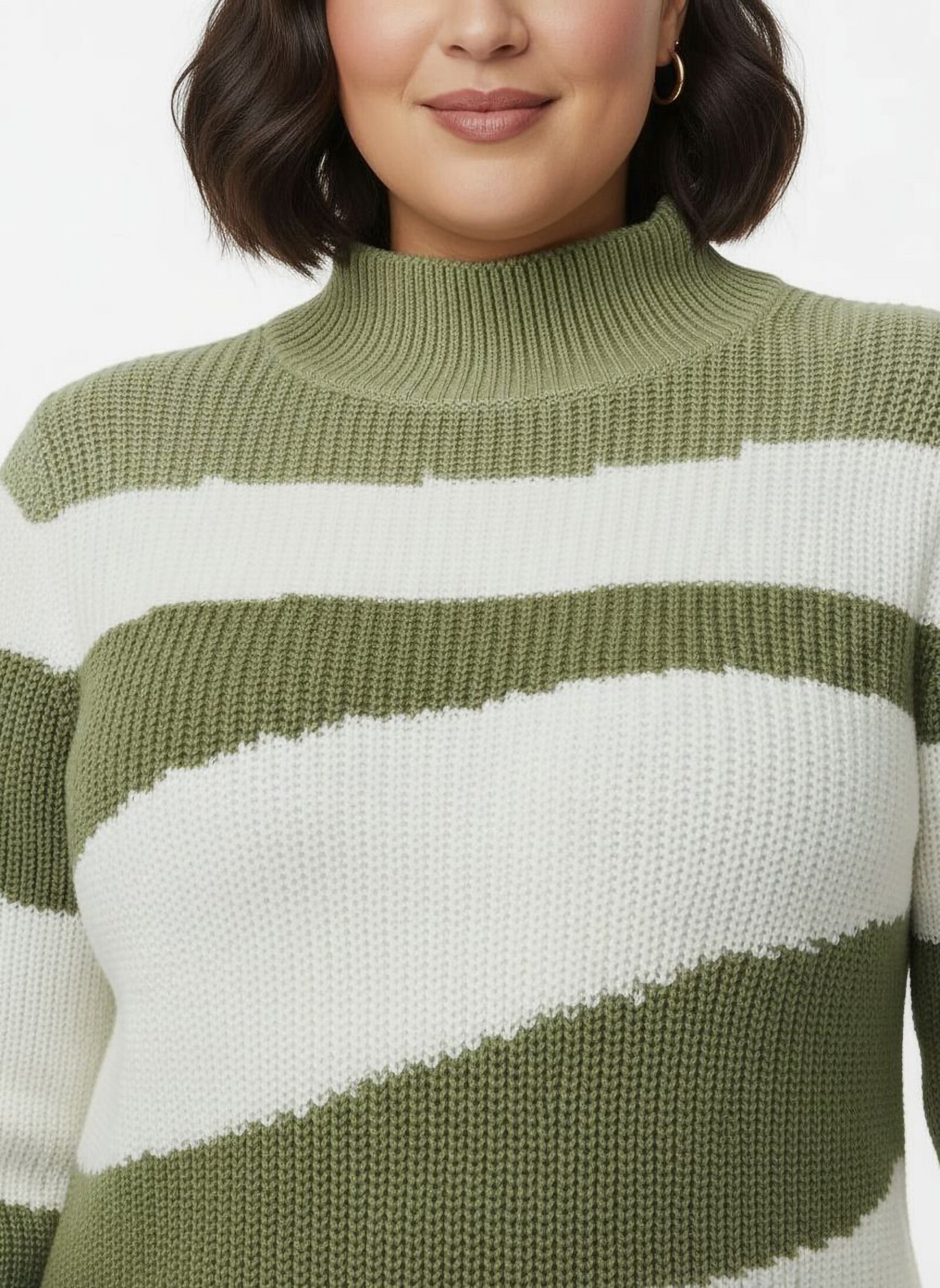 Stehkragenpullover mit Intarsienstrick-Muster - oliv-ecru-gemustert