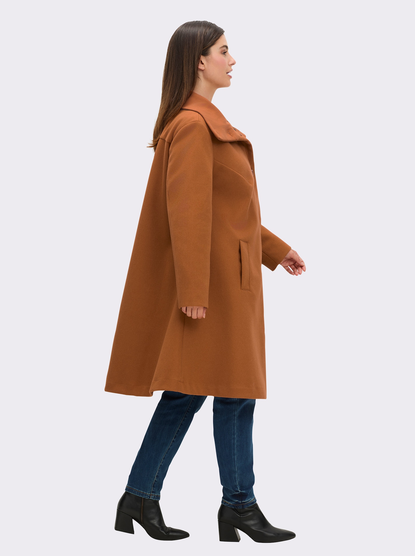 Kurzmantel in A-Linie - cognac