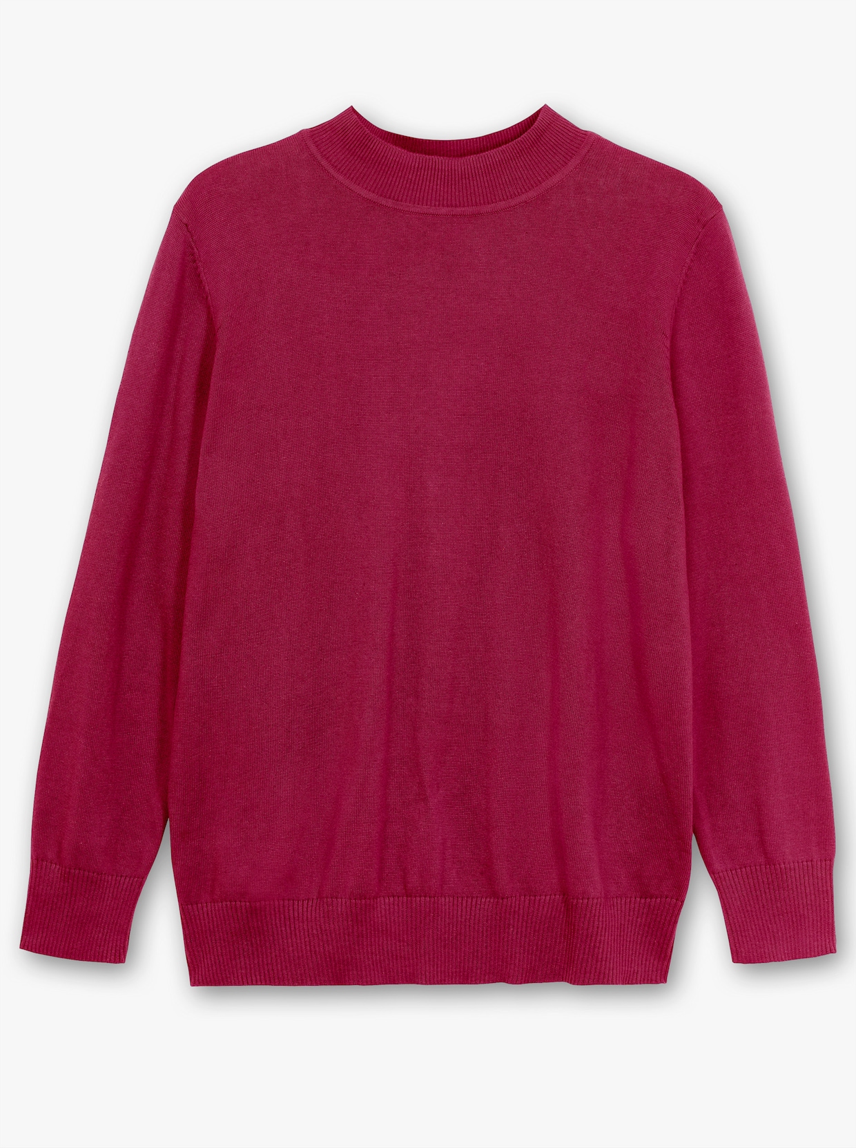 Strickpullover mit geripptem Stehkragen - weinrot