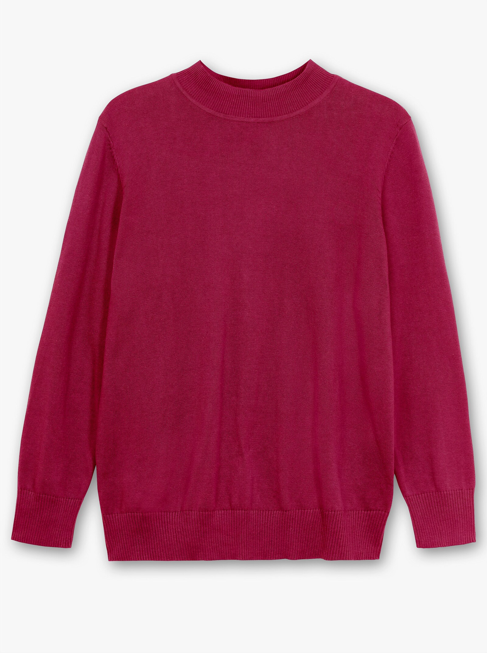 Strickpullover mit geripptem Stehkragen - weinrot