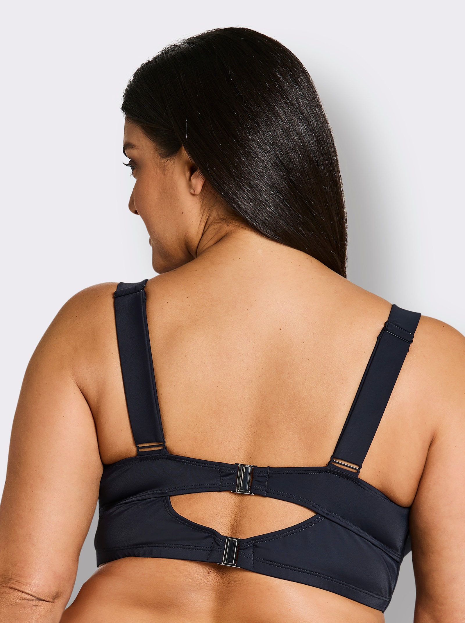 sheego Bikinitop met mesh-volants en sierstrikje - diepblauw