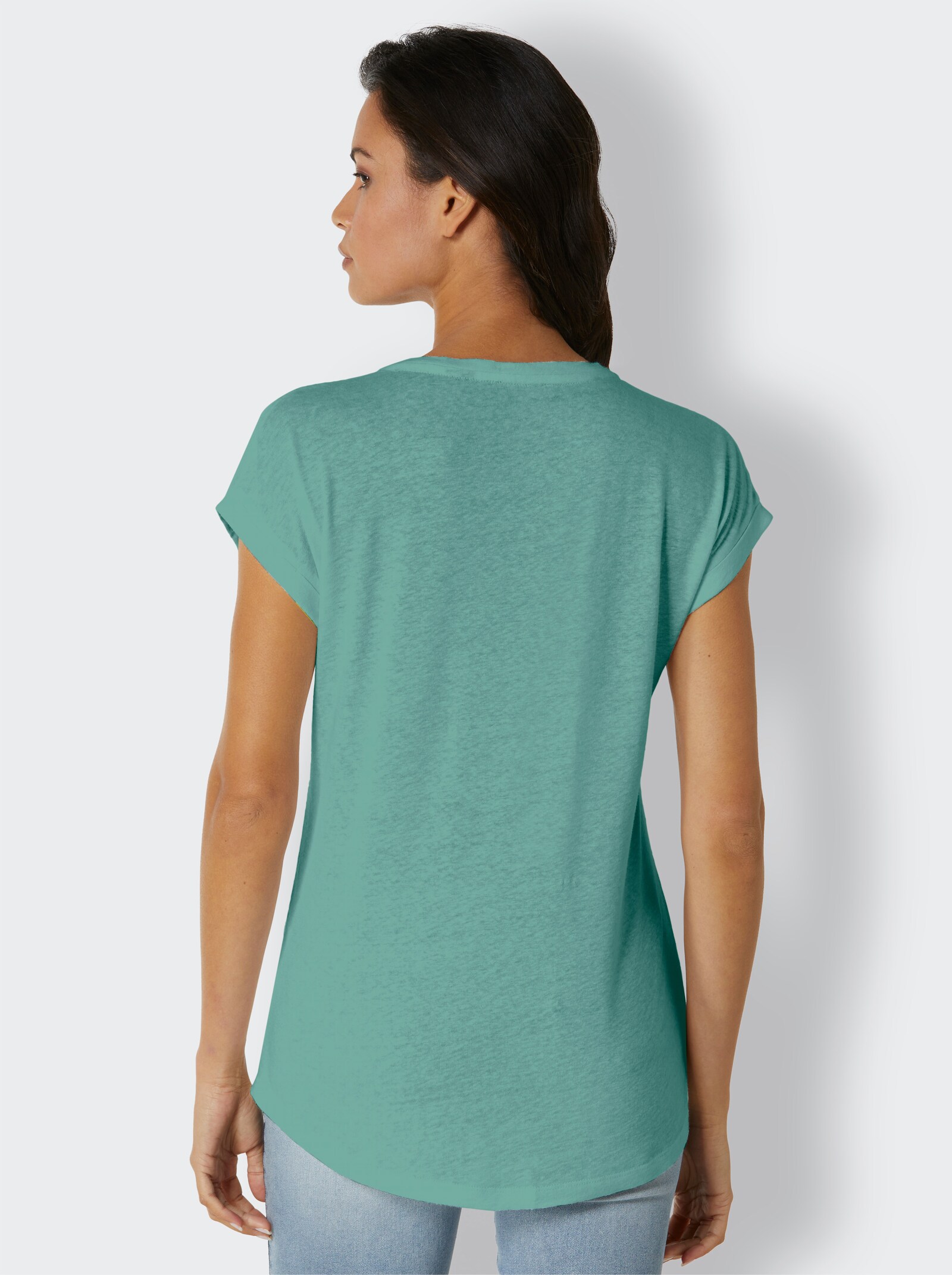 CREATION L PREMIUM V-Shirt mit Spitzendetail - salbei