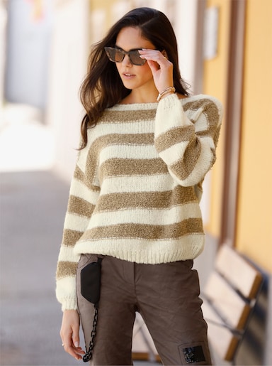 heine Pullover - champagner-braun-gestreift