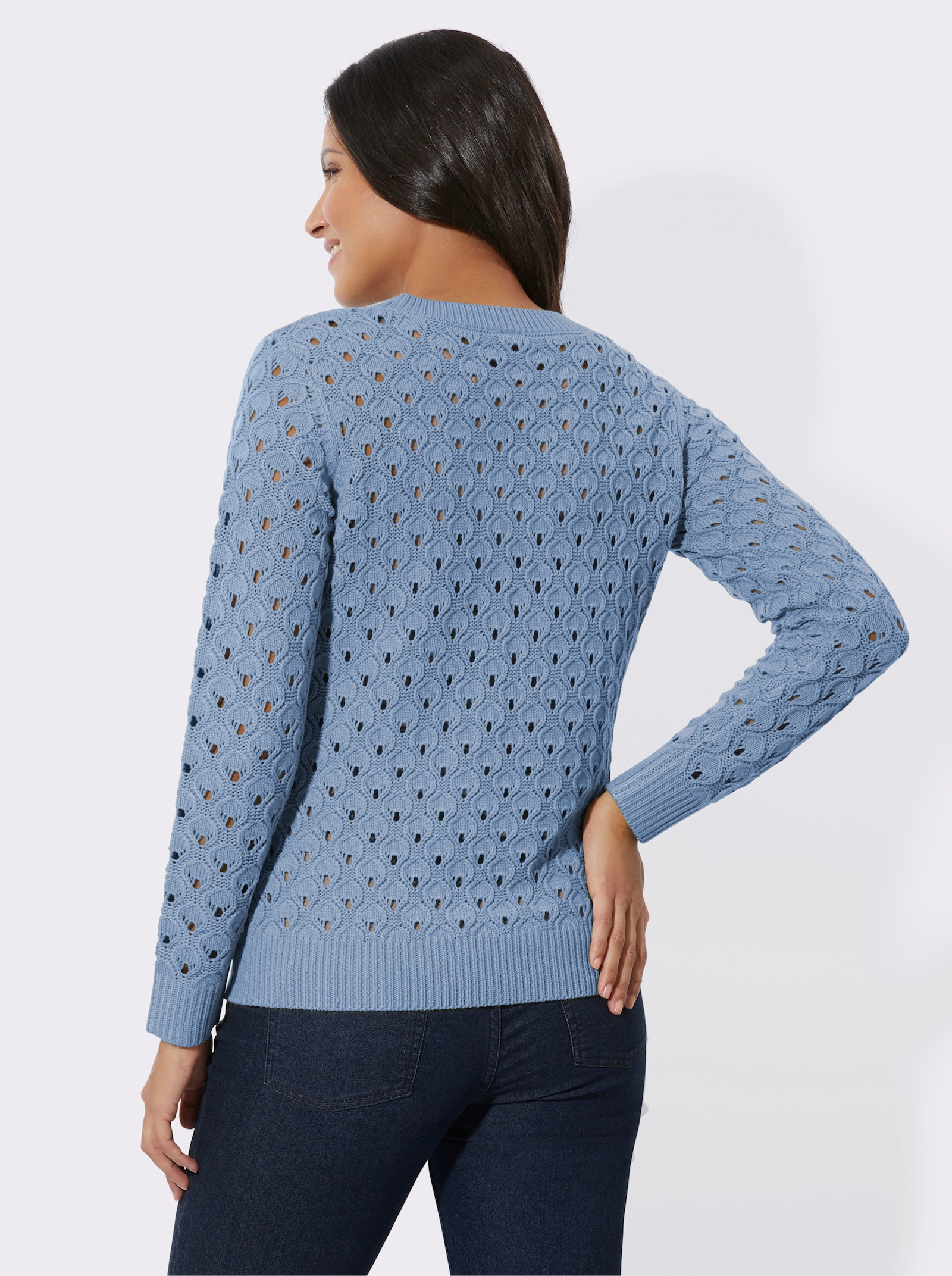 Ajourpullover mit Allover-Strickmuster - bleu