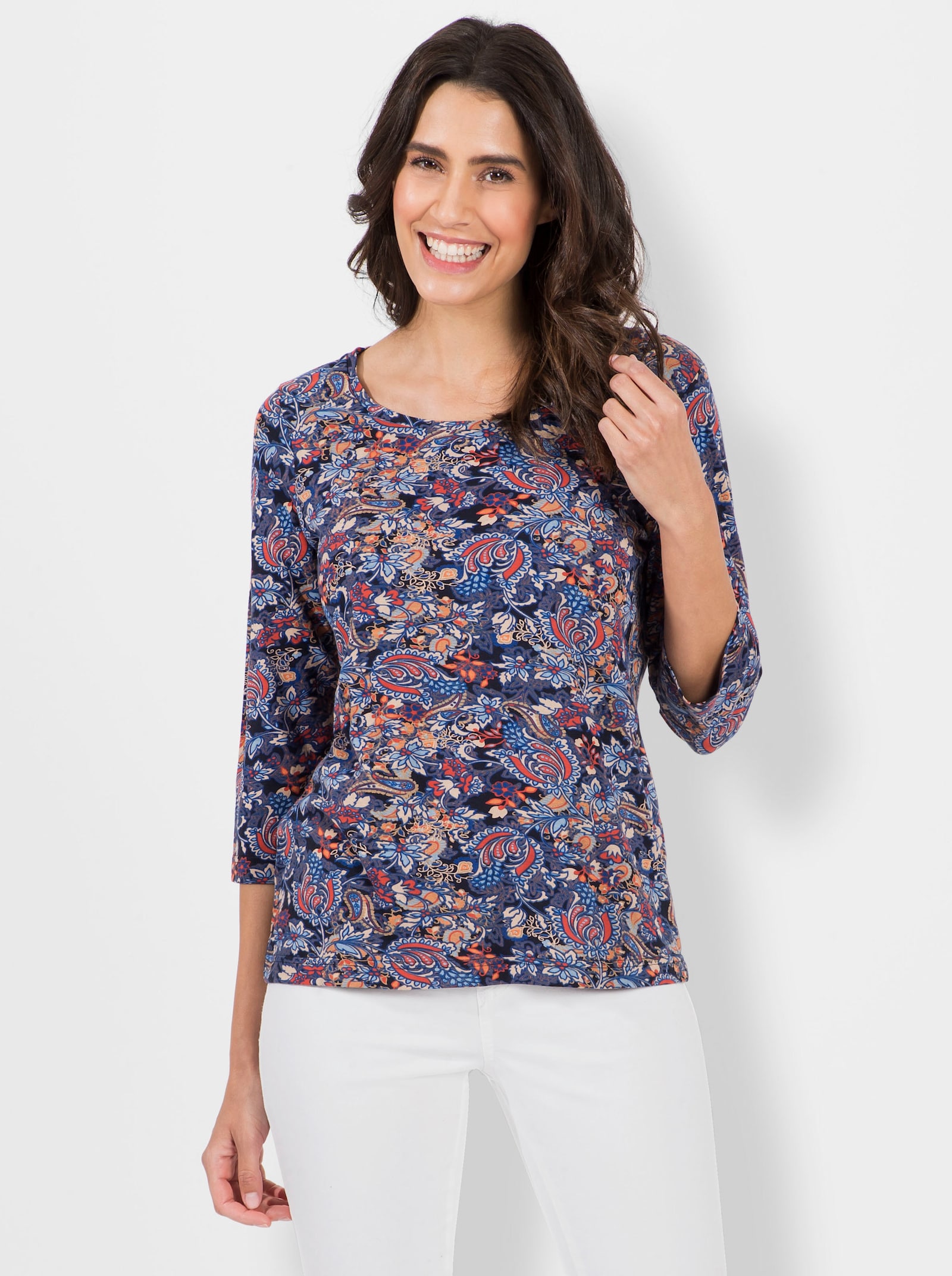 Print-Shirt im Blütenmuster - marine-terra-bedruckt