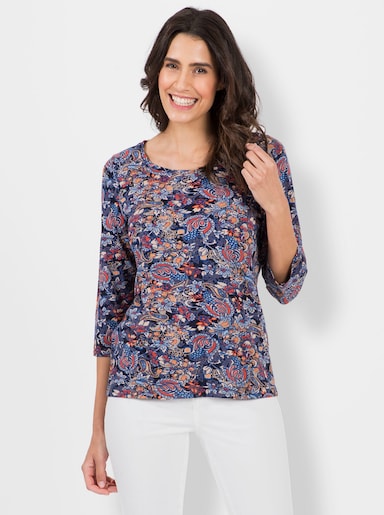 Print-Shirt im Blütenmuster - marine-terra-bedruckt