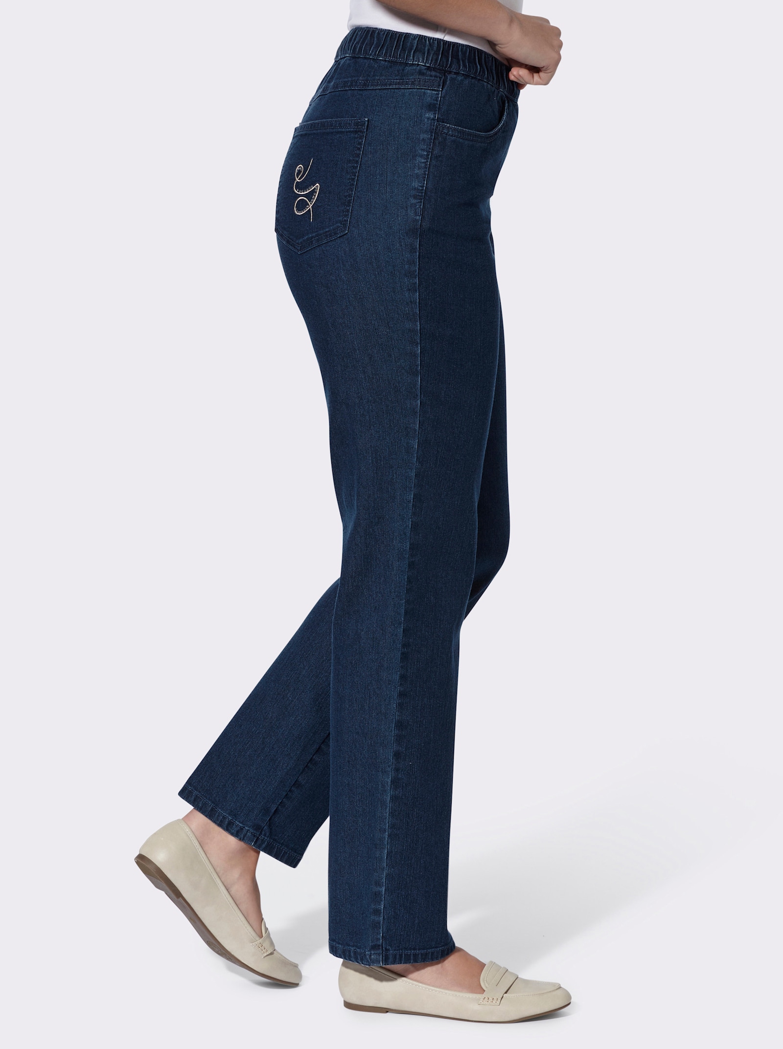 Jeans met geborduurde achterzakken - blue-stonewashed