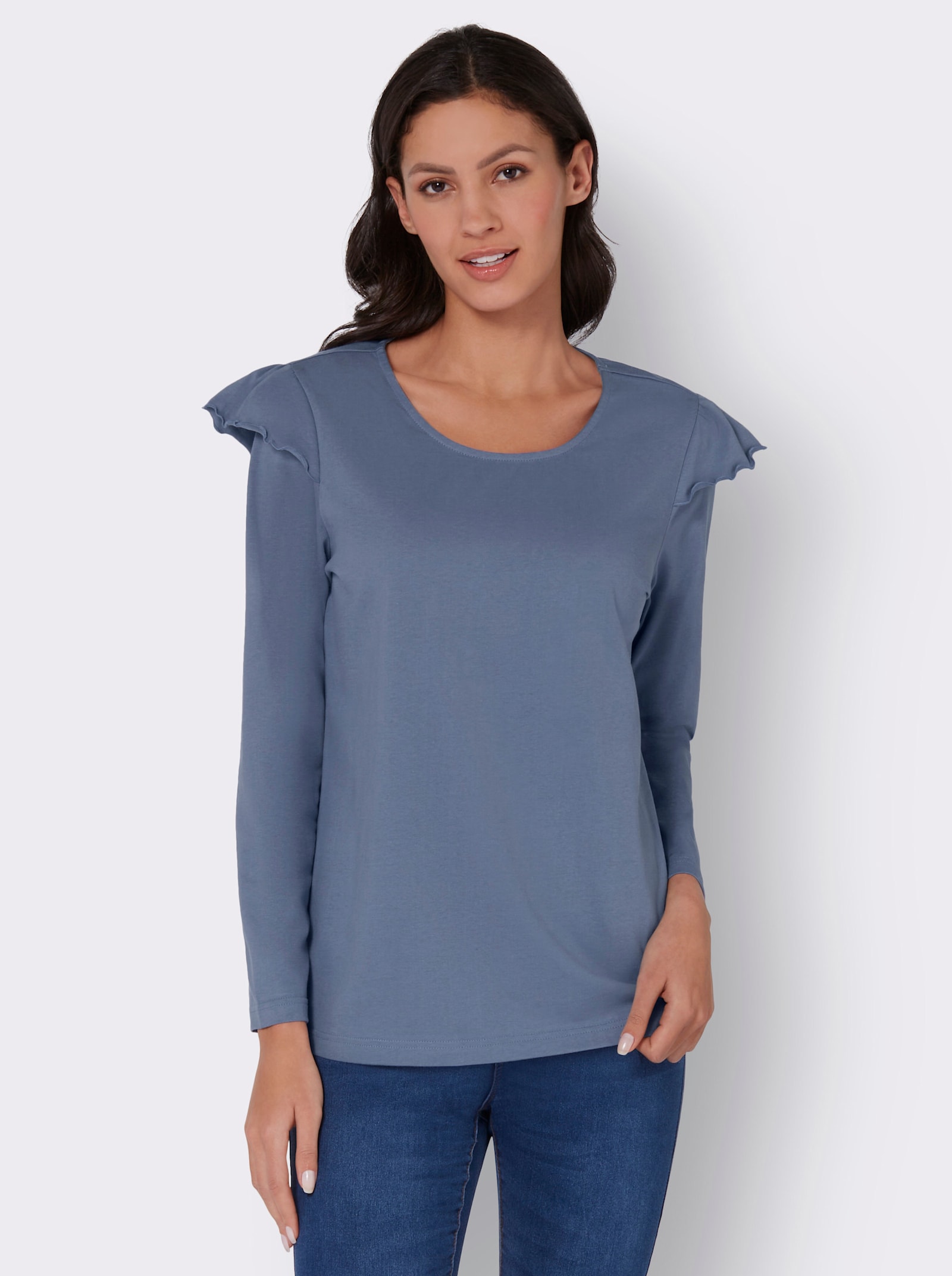 Shirt met lange vleermuismouwen - duivenblauw