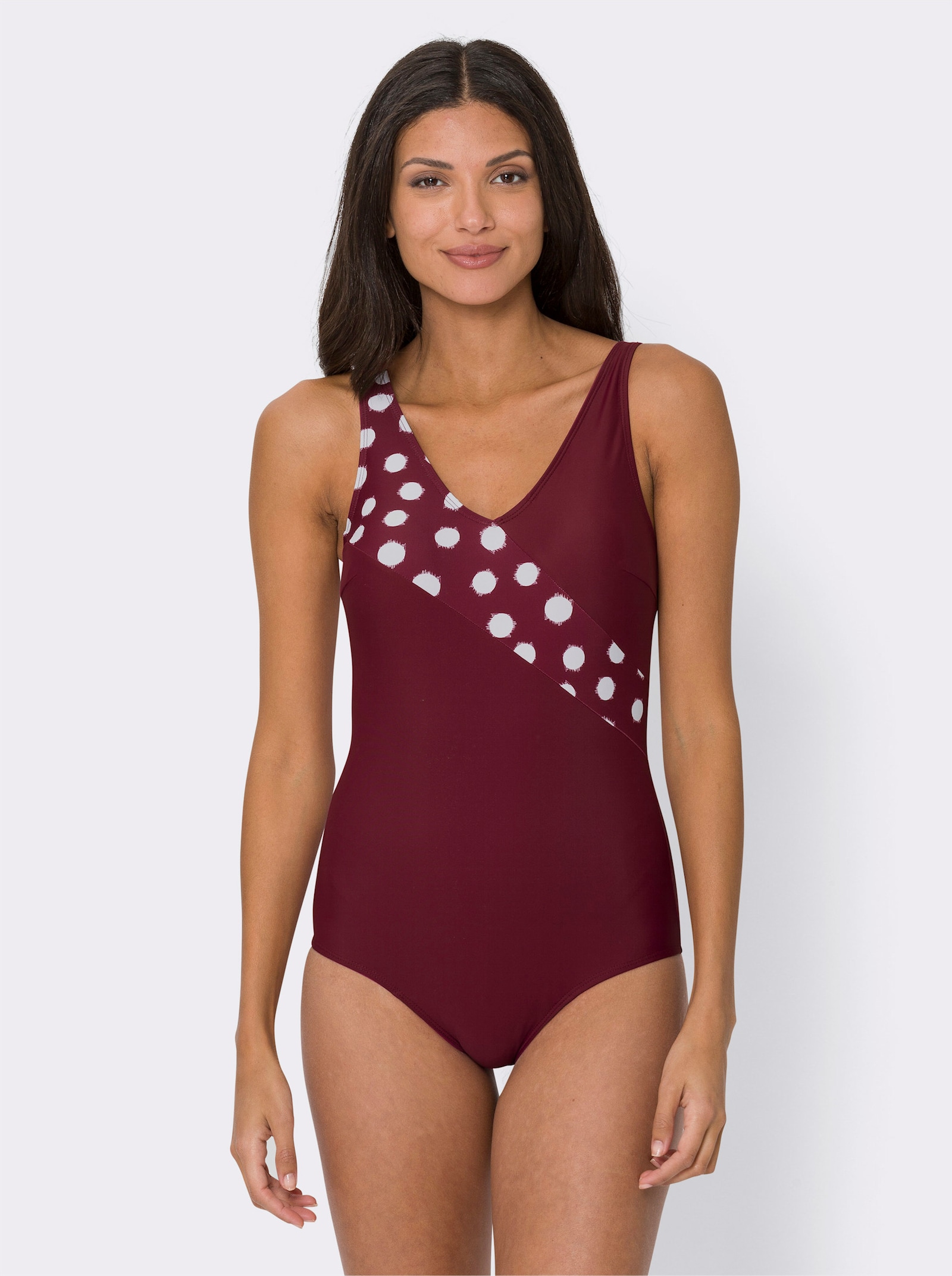 Plavky s puntíkovým potiskem vpředu - bordó