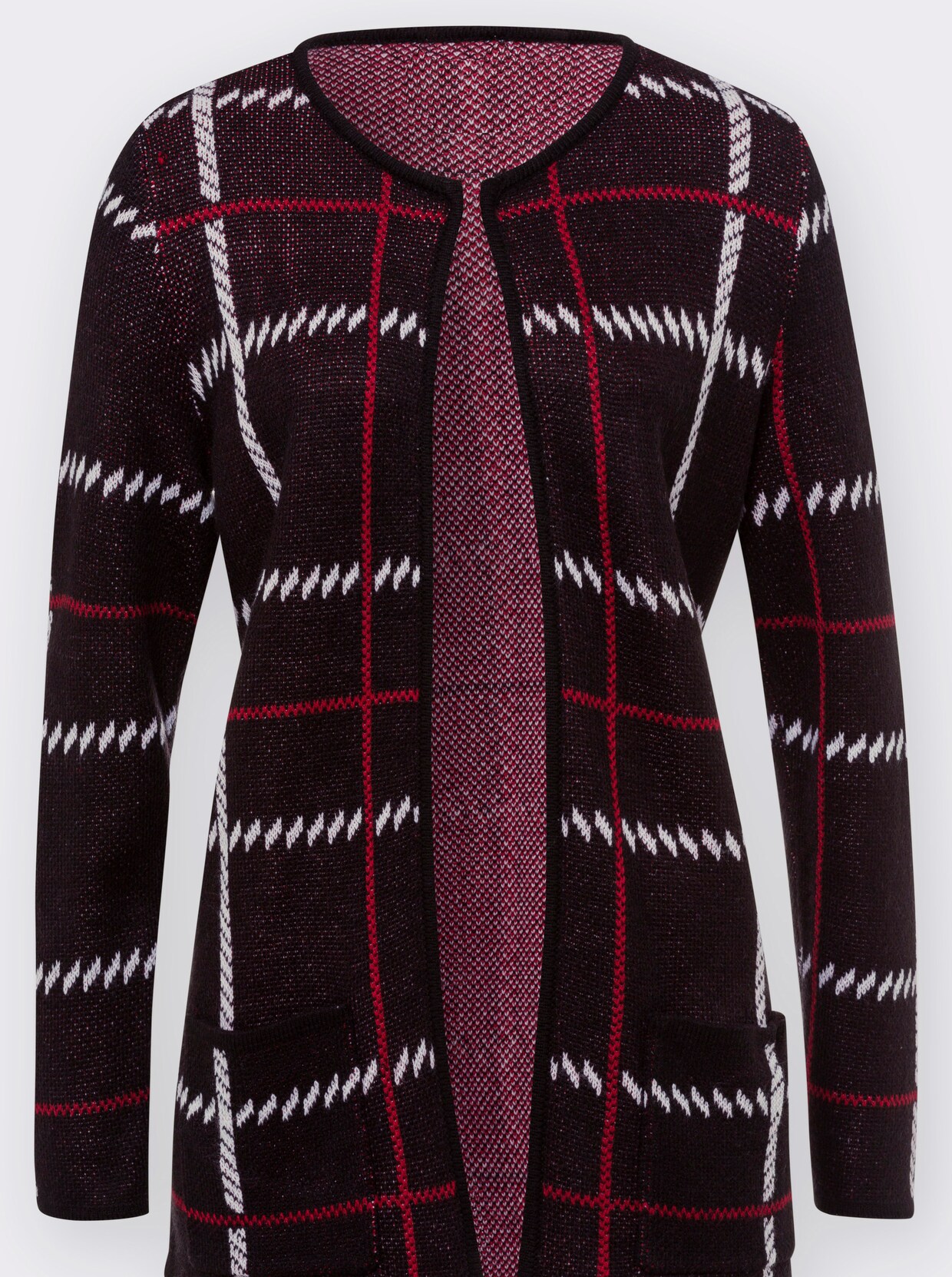 Pletený kabátek - černá-červená vzor