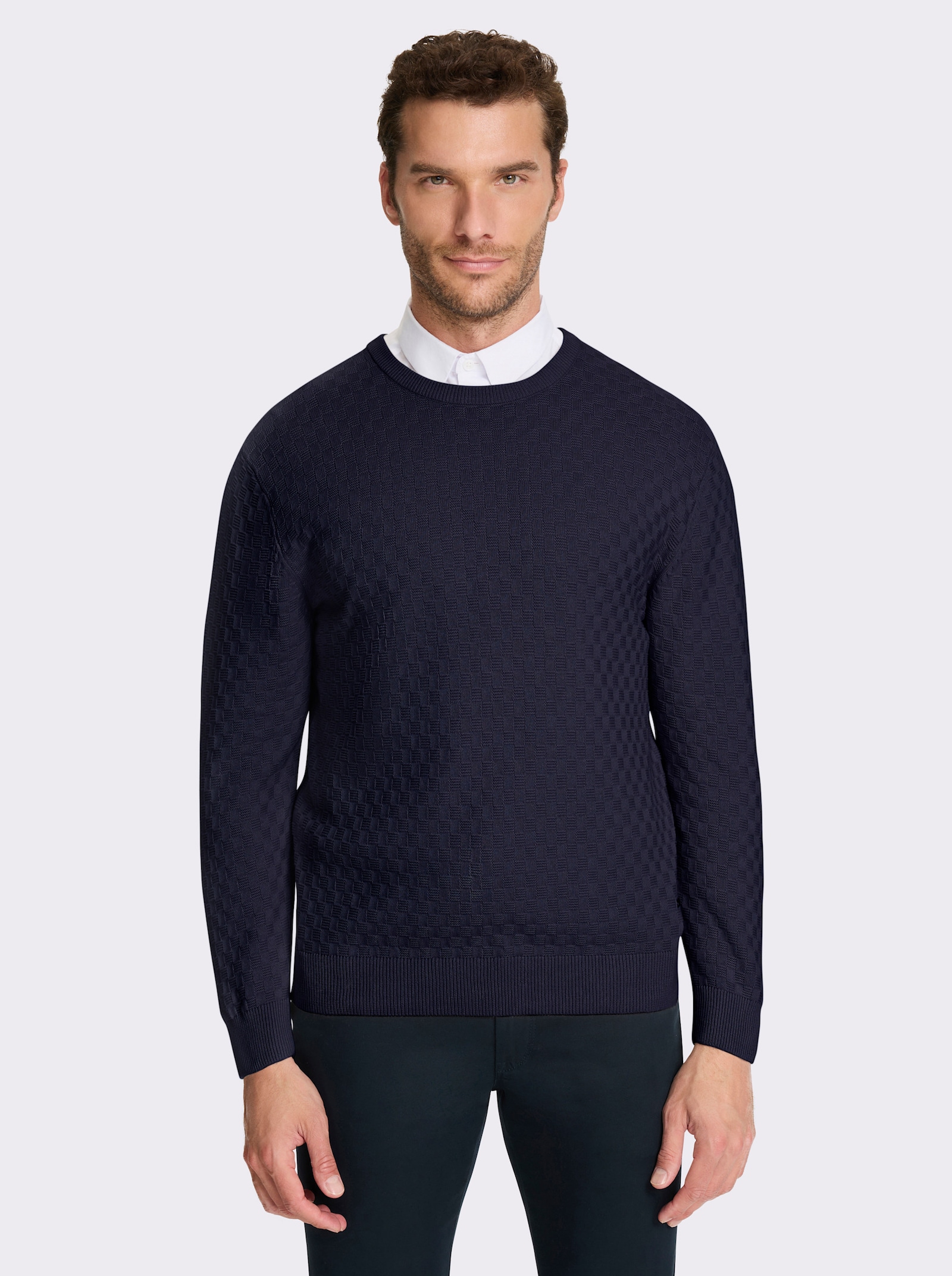 Marco Donati Rundhalspullover im Schachbrett-Muster rundum - marine