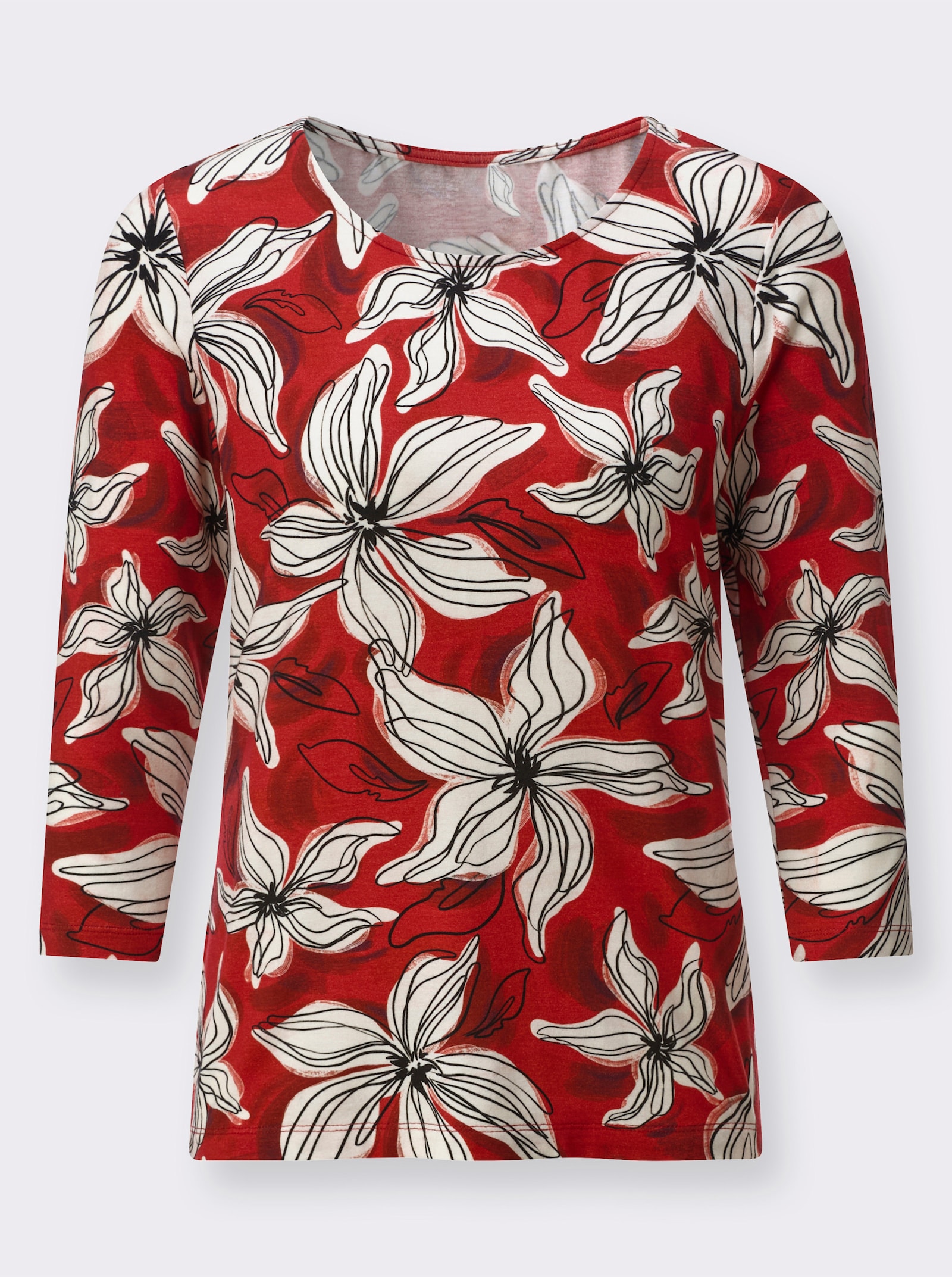 3/4-Arm-Shirt im Blüten-Dessin - rot-champagner-bedruckt