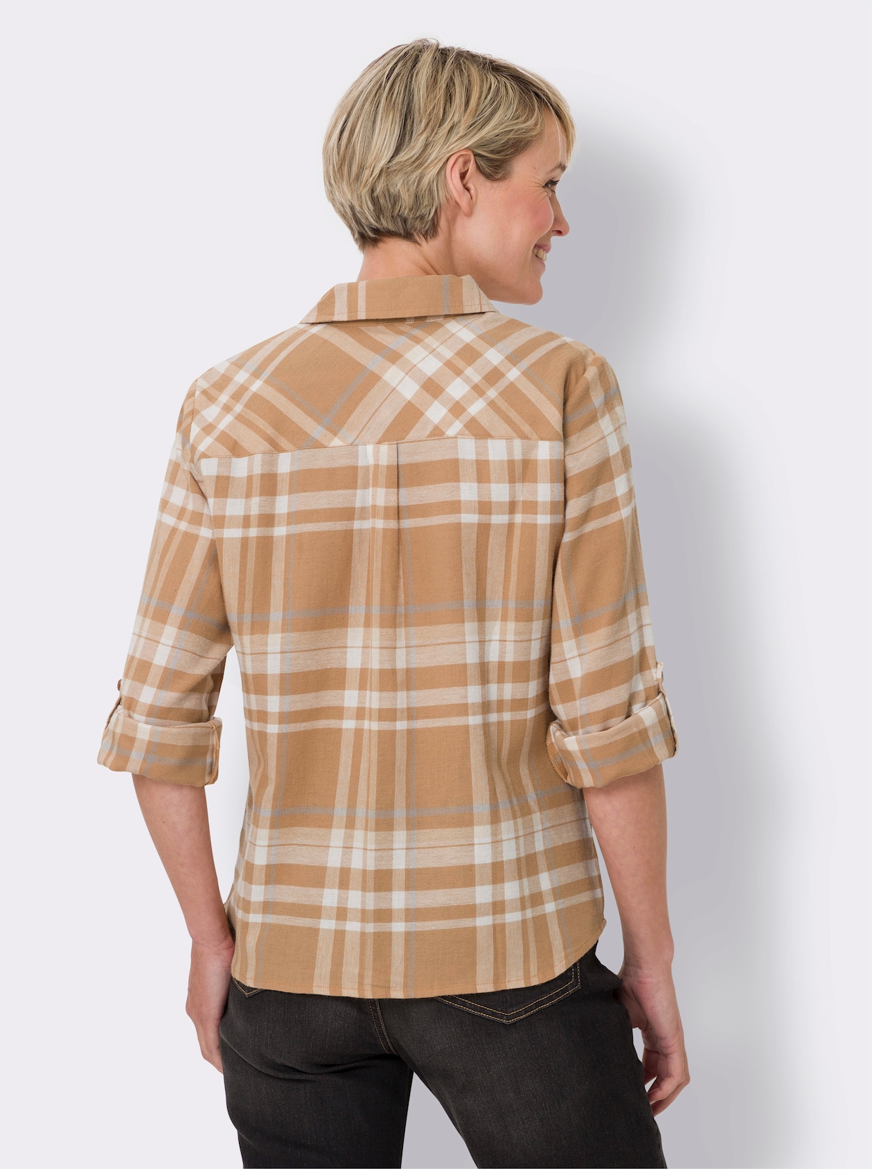 Flanellen blouse - camel/steengrijs geruit