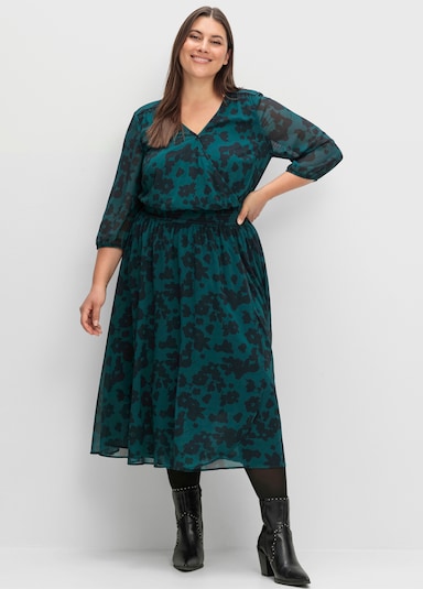 sheego Chiffonkleid - tiefgrün-gemustert