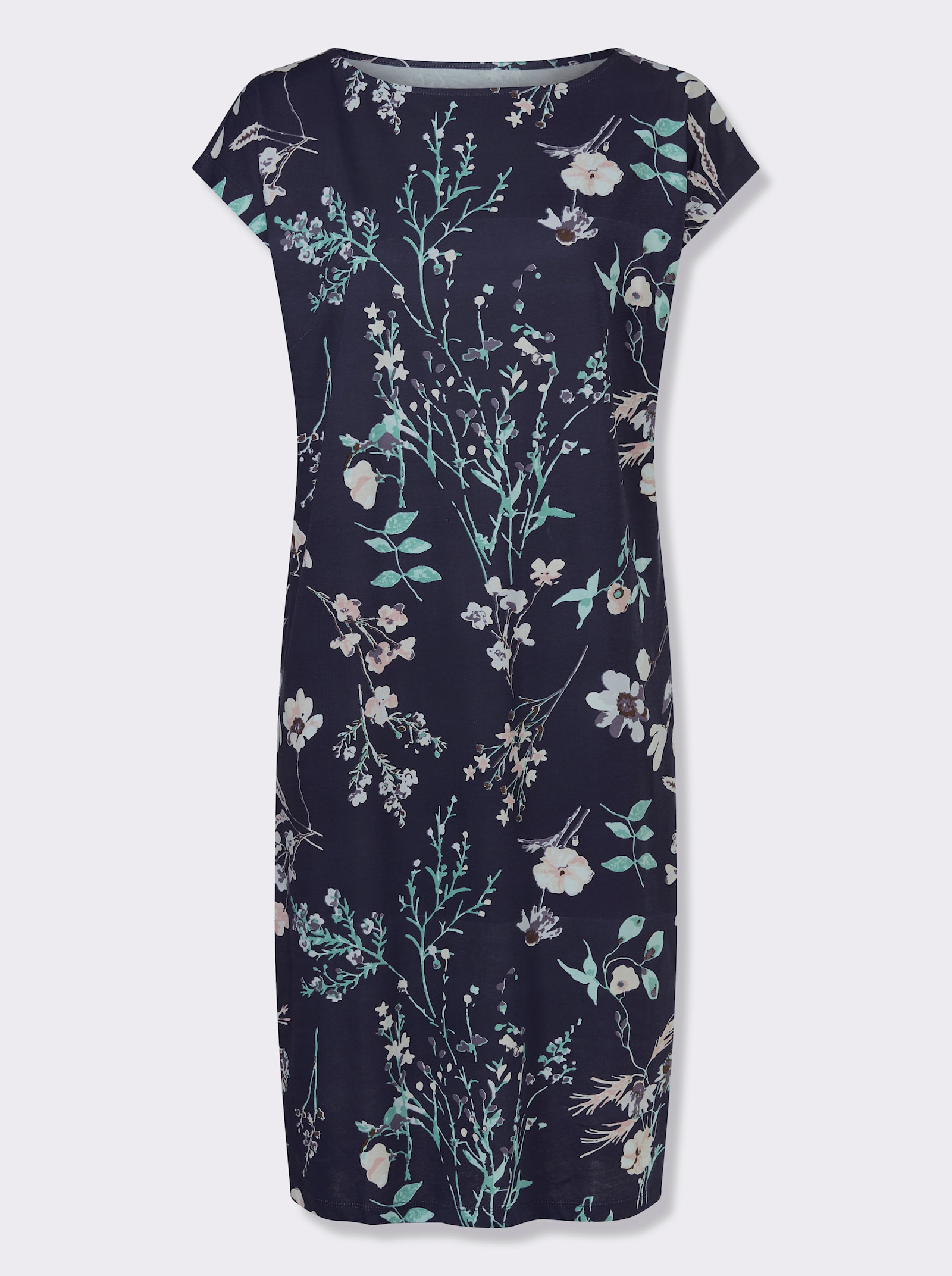 Šaty, džersej, odstrániteľná viazačka - Námornícka modrá a svetloružová potlač