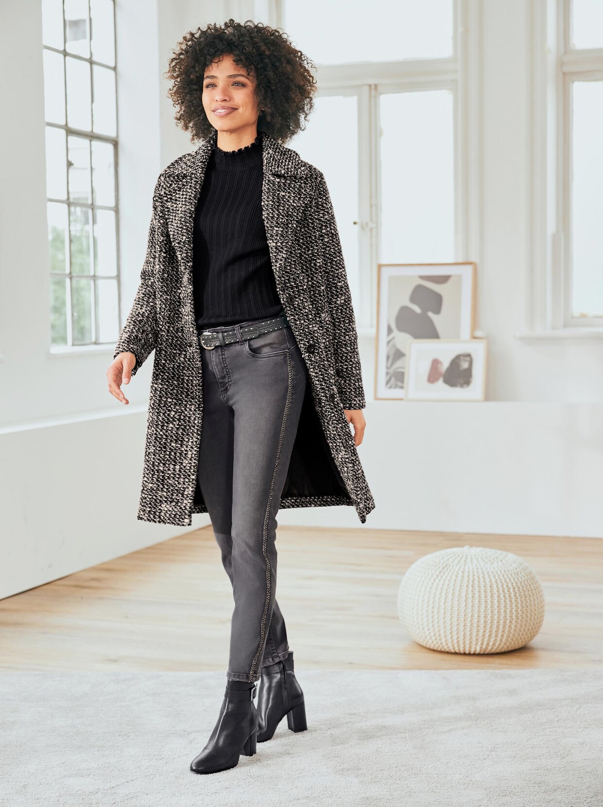Linea Tesini Mantel - schwarz-champagner-gemustert
