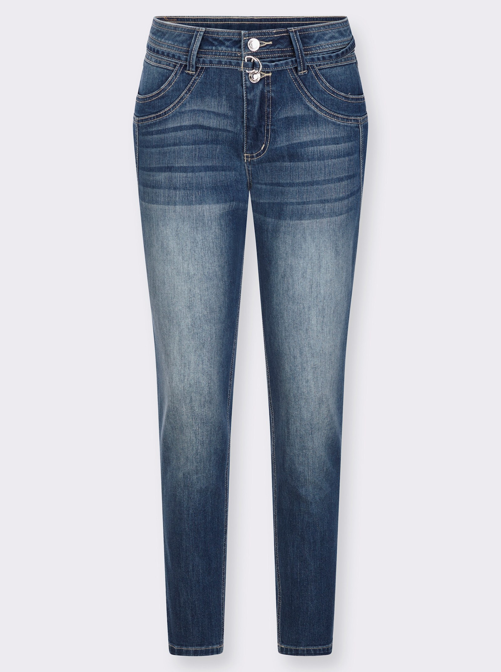 Jeans mit schmalem Gürtel - blue-stone-washed