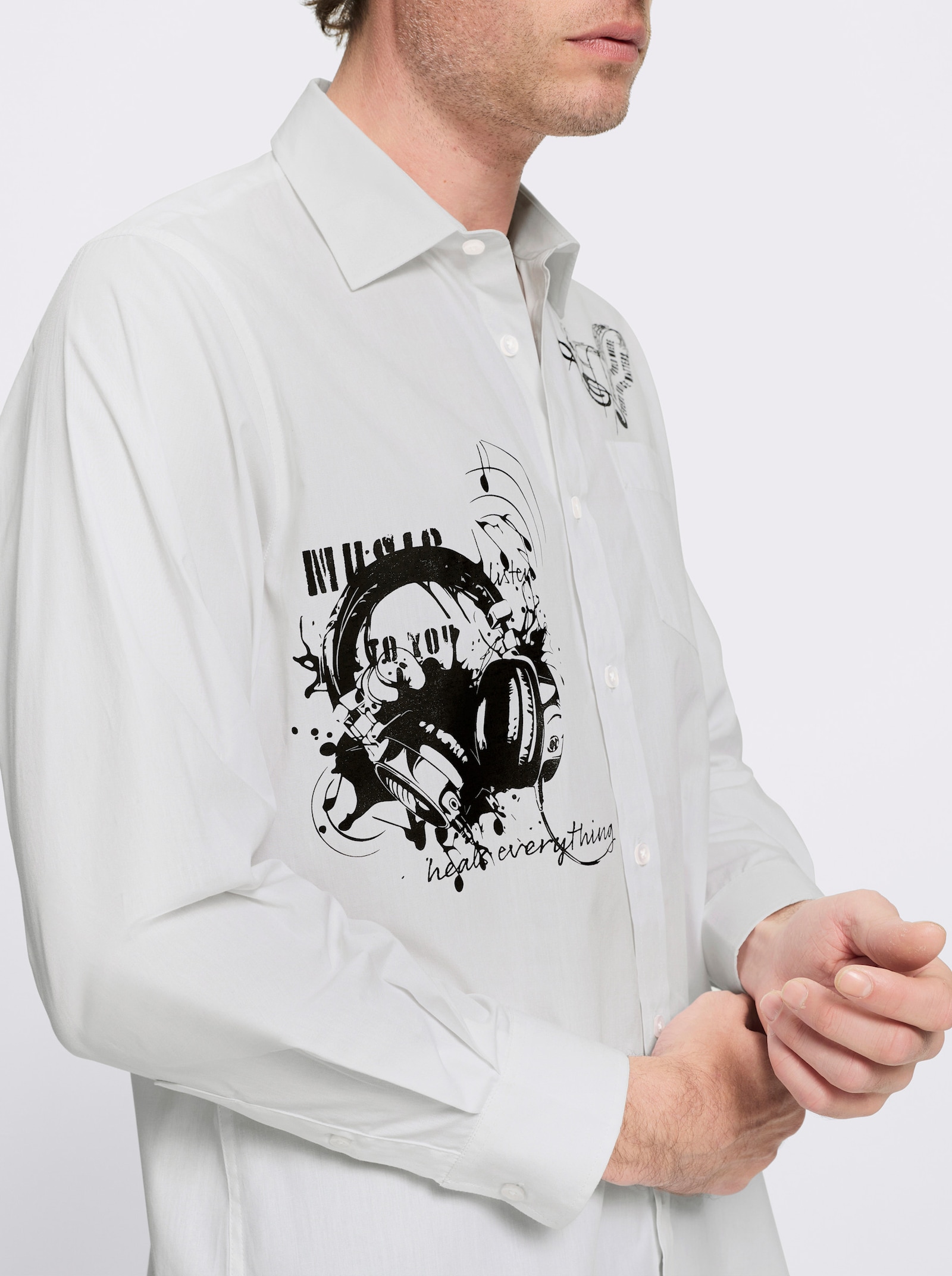 Catamaran Langarmhemd mit platzierten Prints, Baumwolle - weiß-bedruckt