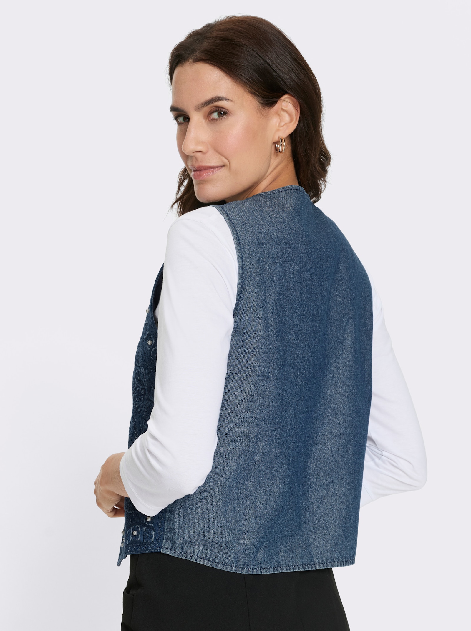 Jeansweste mit Zierperlen - blue-stone-washed