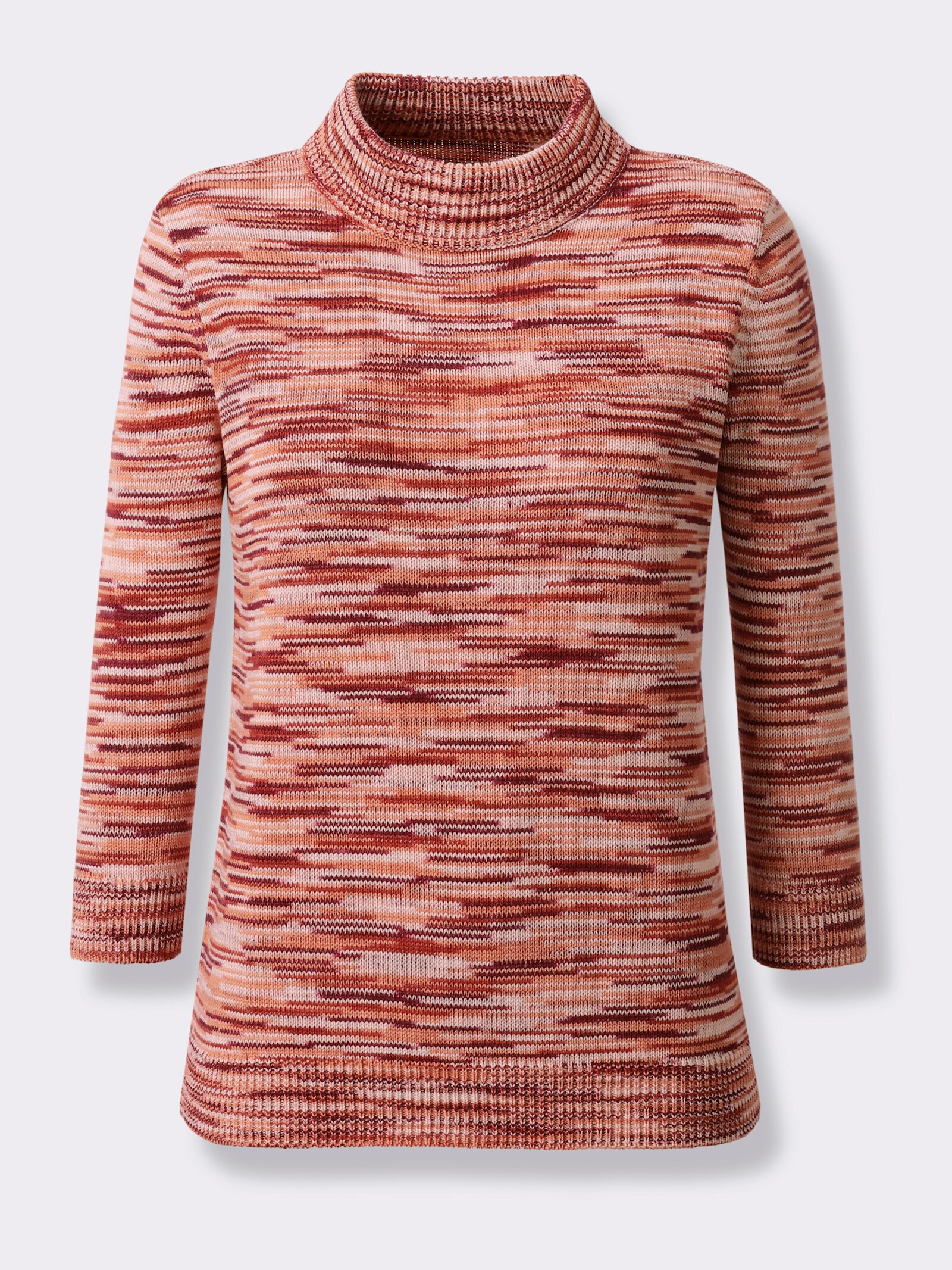 Stehkragenpullover in Melange-Optik - puder-dunkelrot-meliert
