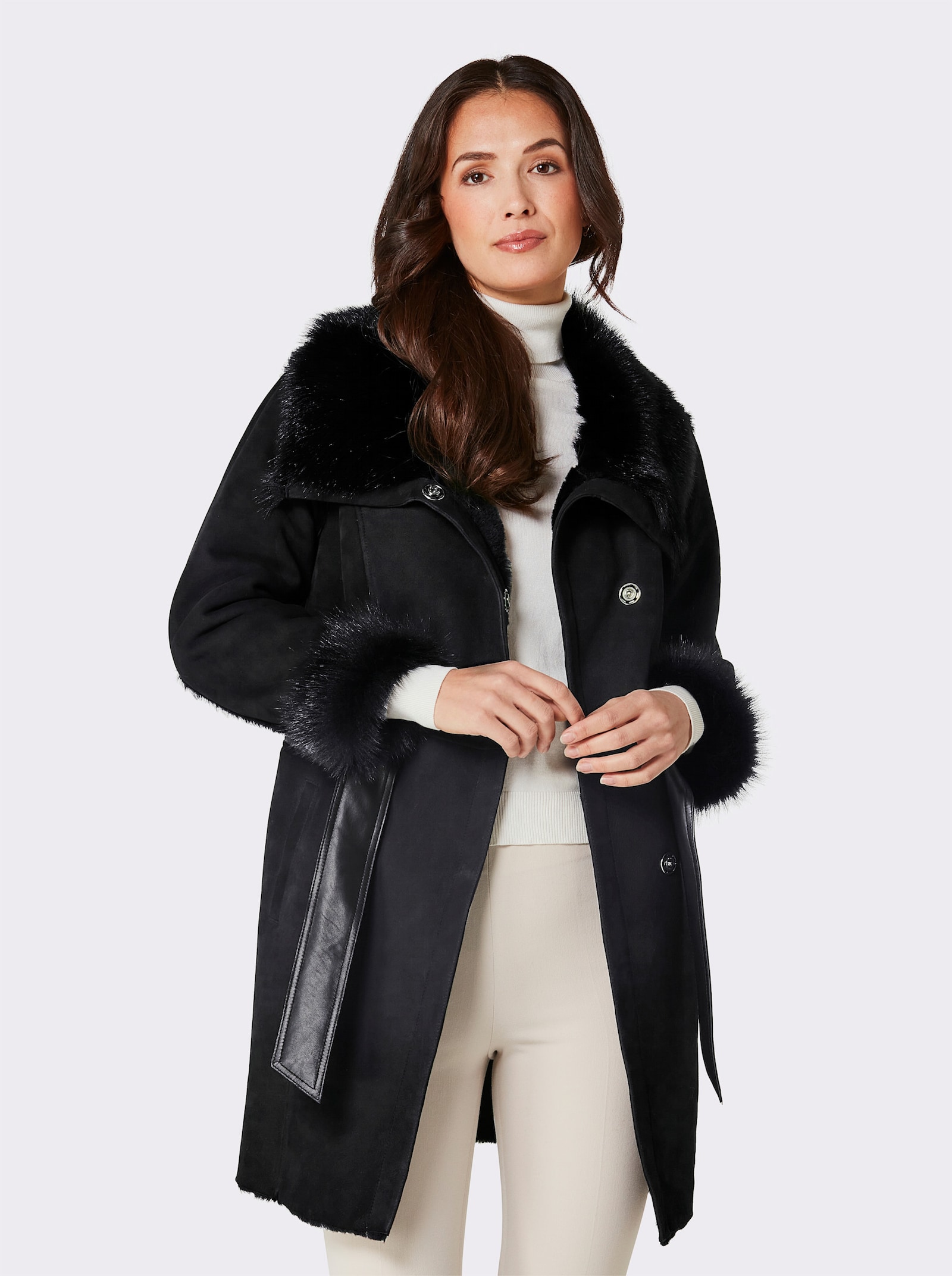 Mainpol Lammfelljacke mit Fellbesätzen - schwarz