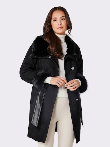 Mainpol Lammfelljacke mit Fellbesätzen - schwarz